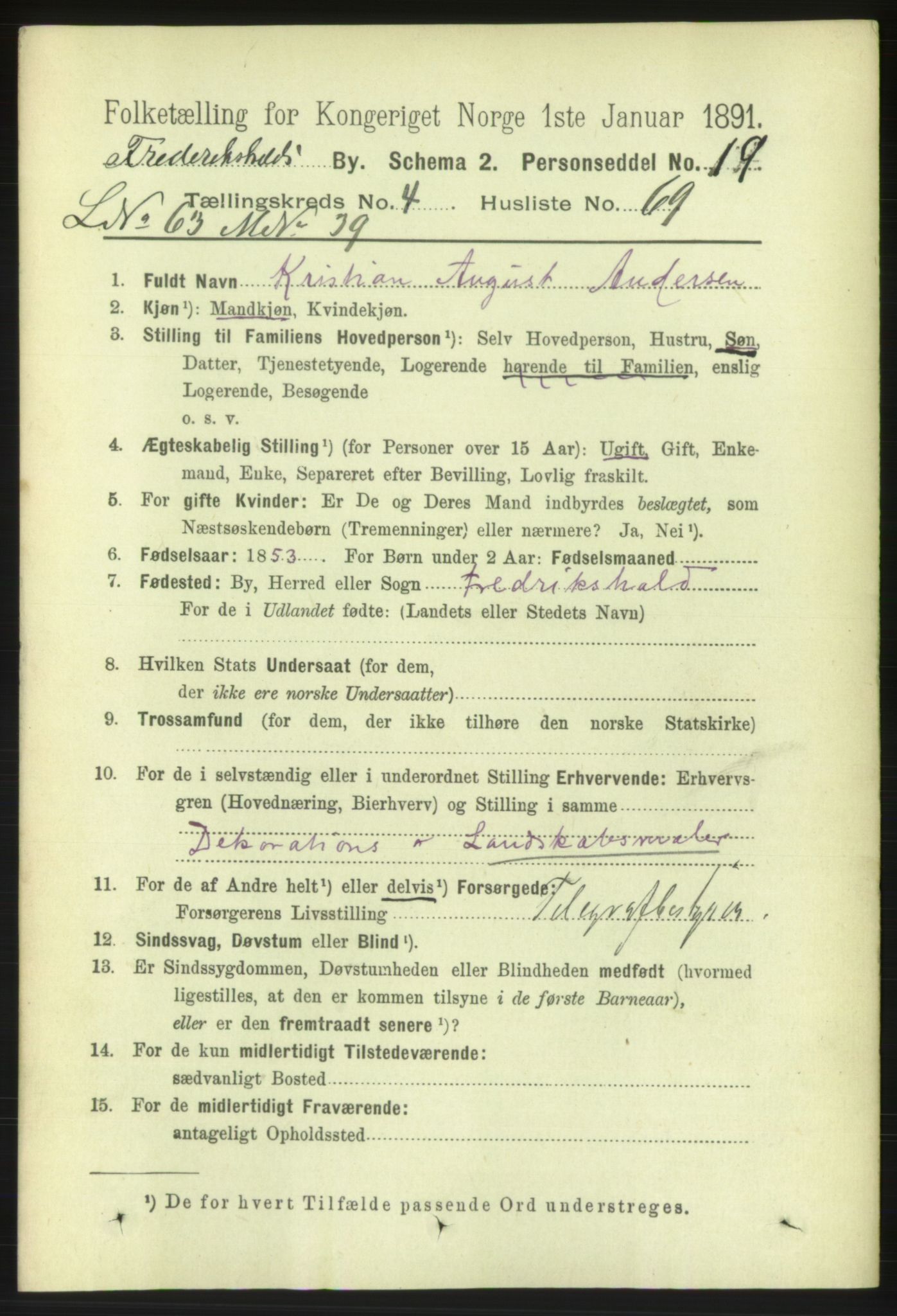 RA, 1891 census for 0101 Fredrikshald, 1891, p. 4025