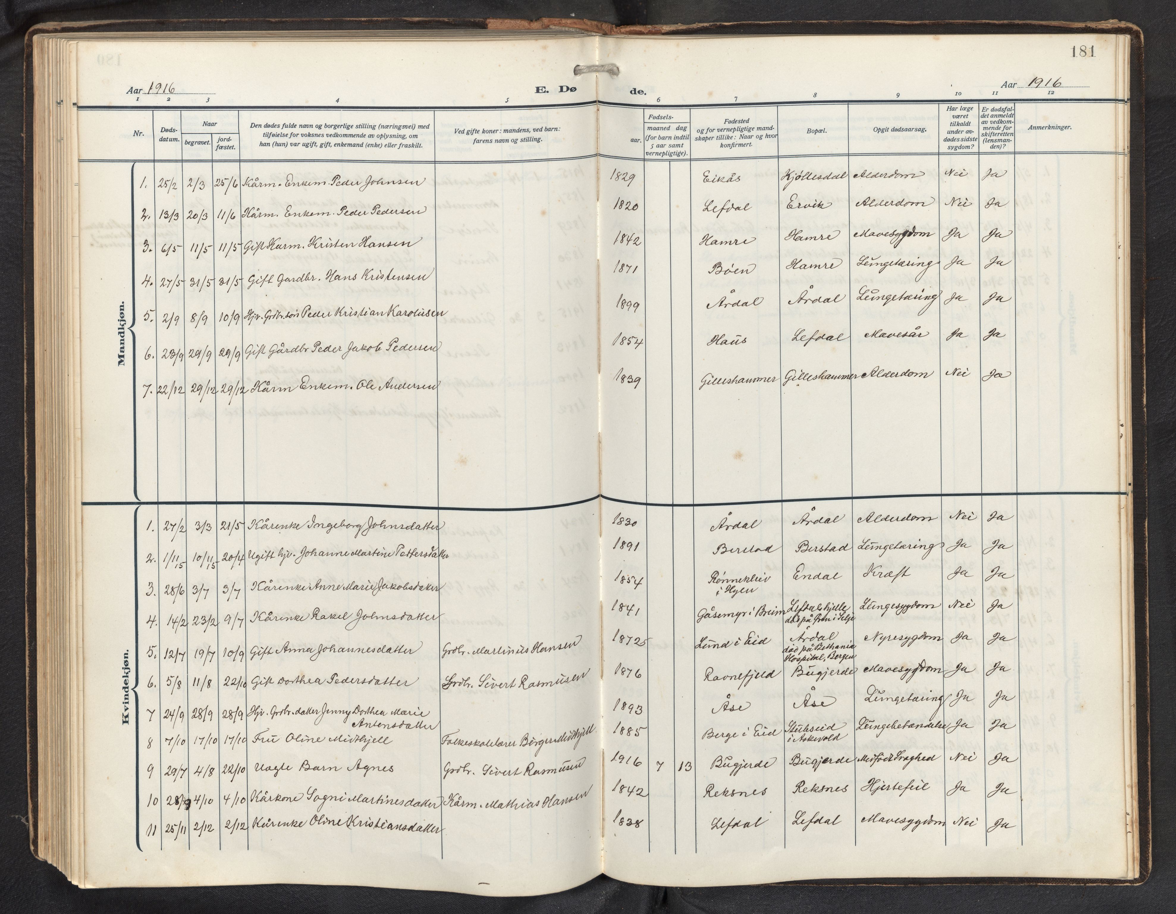 Davik sokneprestembete, AV/SAB-A-79701/H/Hab/Haba/L0003: Parish register (copy) no. A 3, 1912-1947, p. 180b-181a