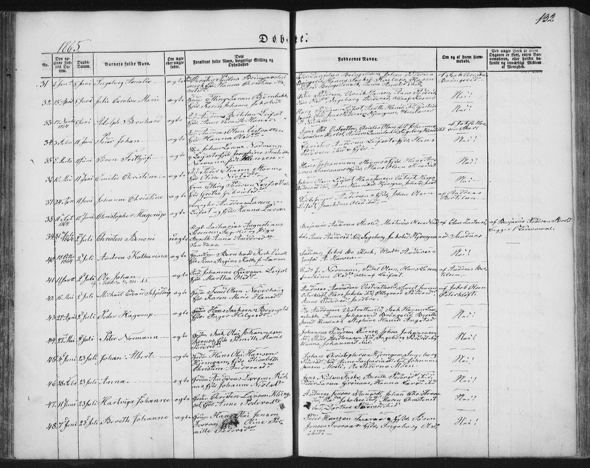 Ministerialprotokoller, klokkerbøker og fødselsregistre - Nordland, AV/SAT-A-1459/852/L0738: Parish register (official) no. 852A08, 1849-1865, p. 132