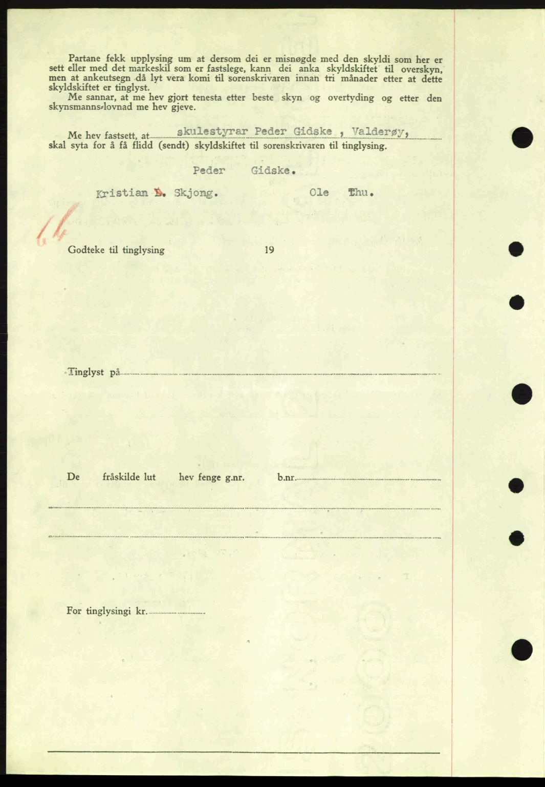 Nordre Sunnmøre sorenskriveri, SAT/A-0006/1/2/2C/2Ca: Mortgage book no. A11, 1941-1941, Diary no: : 1121/1941