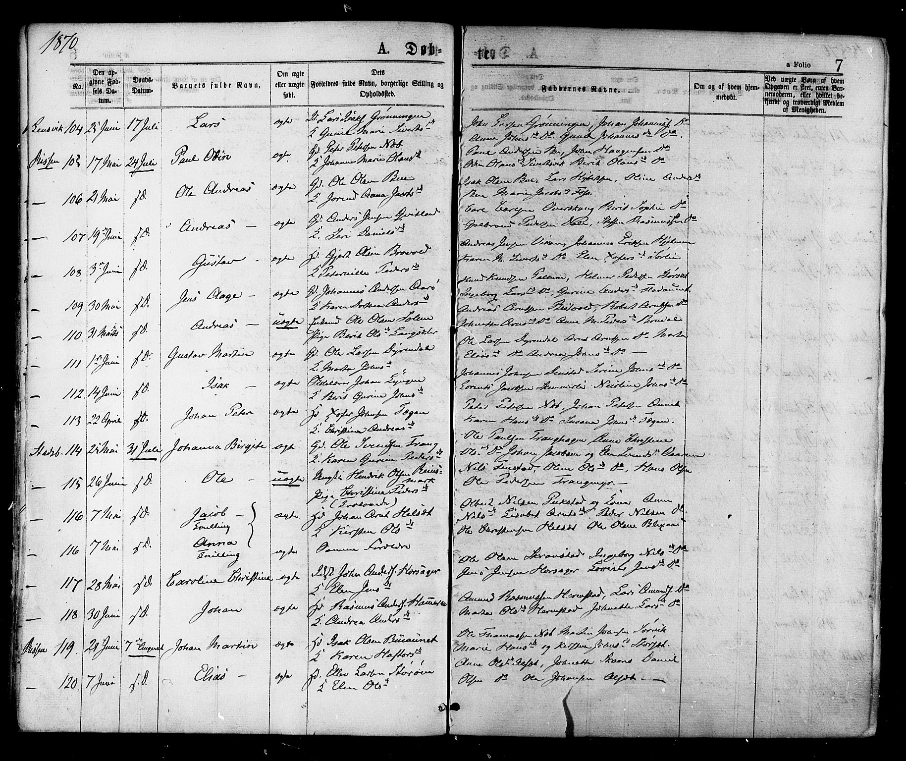 Ministerialprotokoller, klokkerbøker og fødselsregistre - Sør-Trøndelag, AV/SAT-A-1456/646/L0613: Parish register (official) no. 646A11, 1870-1884, p. 7