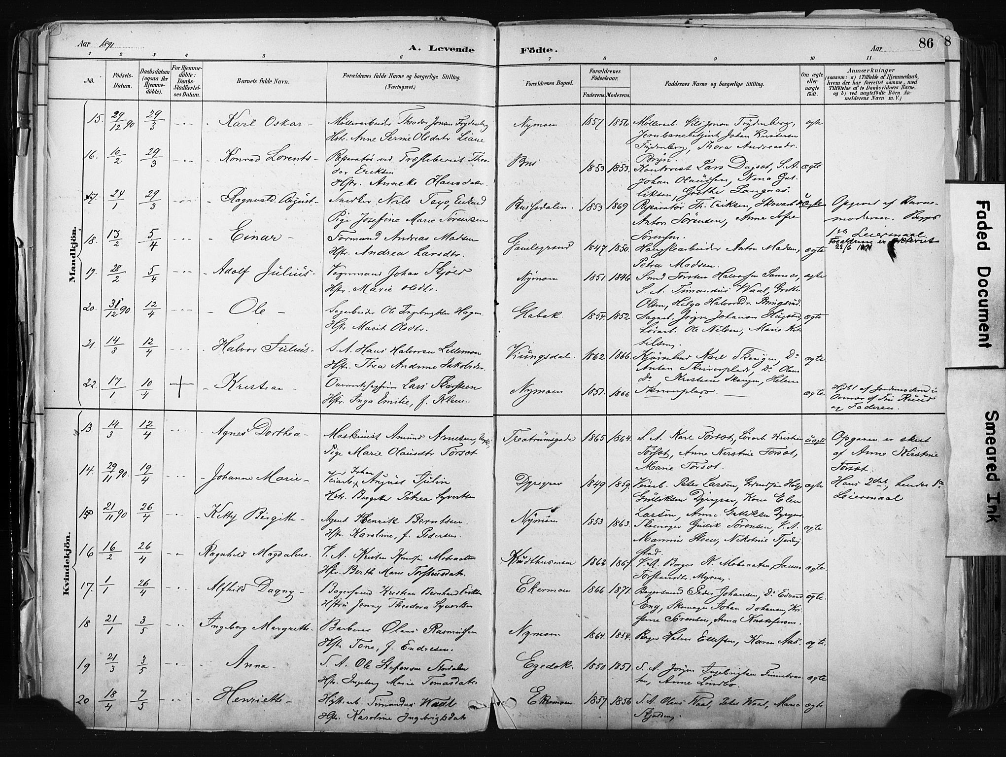 Kongsberg kirkebøker, SAKO/A-22/F/Fb/L0002: Parish register (official) no. II 2, 1886-1896, p. 86