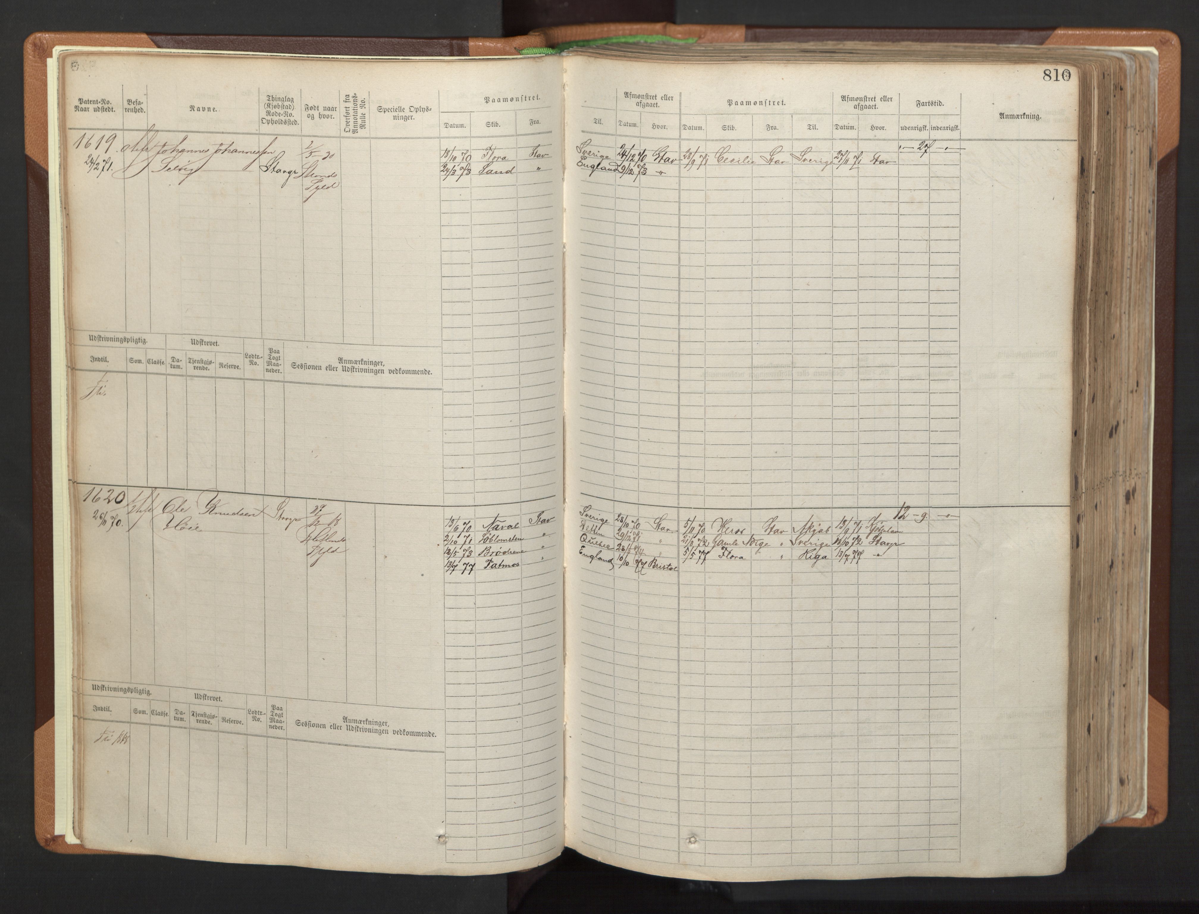 Stavanger sjømannskontor, AV/SAST-A-102006/F/Fb/Fbb/L0006: Sjøfartshovedrulle, patentnr. 1607-2402 (del 3), 1869-1880, p. 9