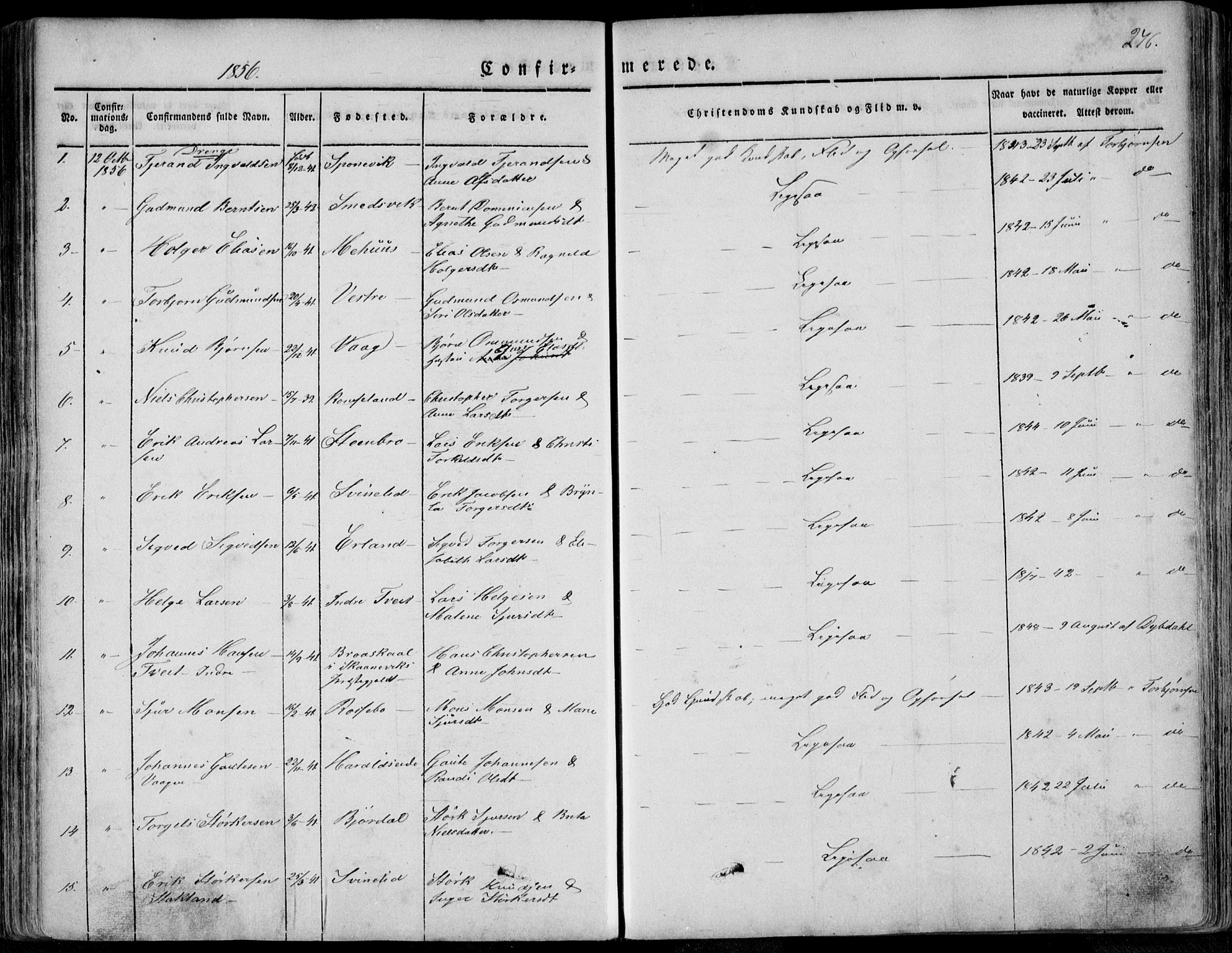 Skjold sokneprestkontor, AV/SAST-A-101847/H/Ha/Haa/L0006: Parish register (official) no. A 6.1, 1835-1858, p. 276