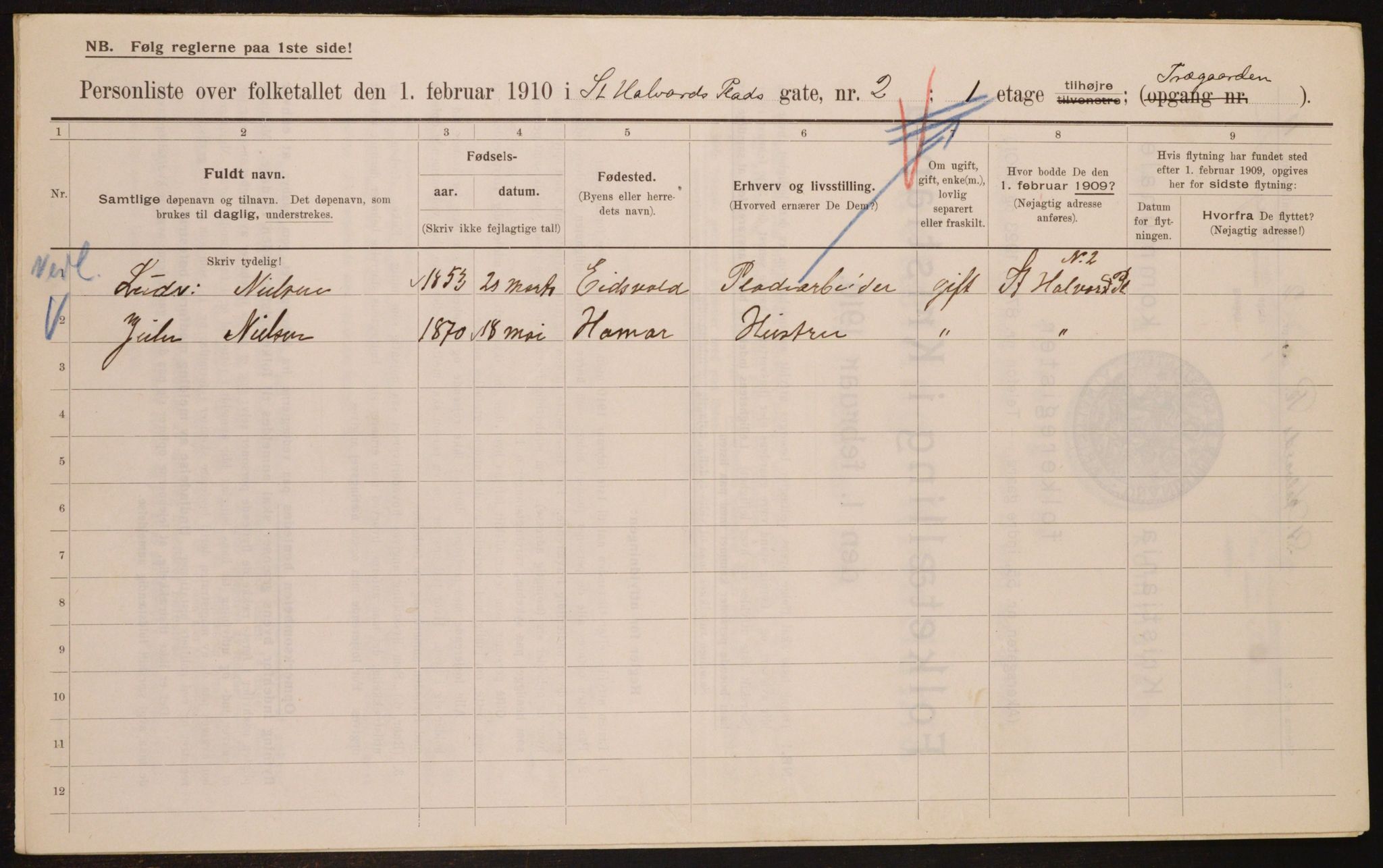 OBA, Municipal Census 1910 for Kristiania, 1910, p. 84060