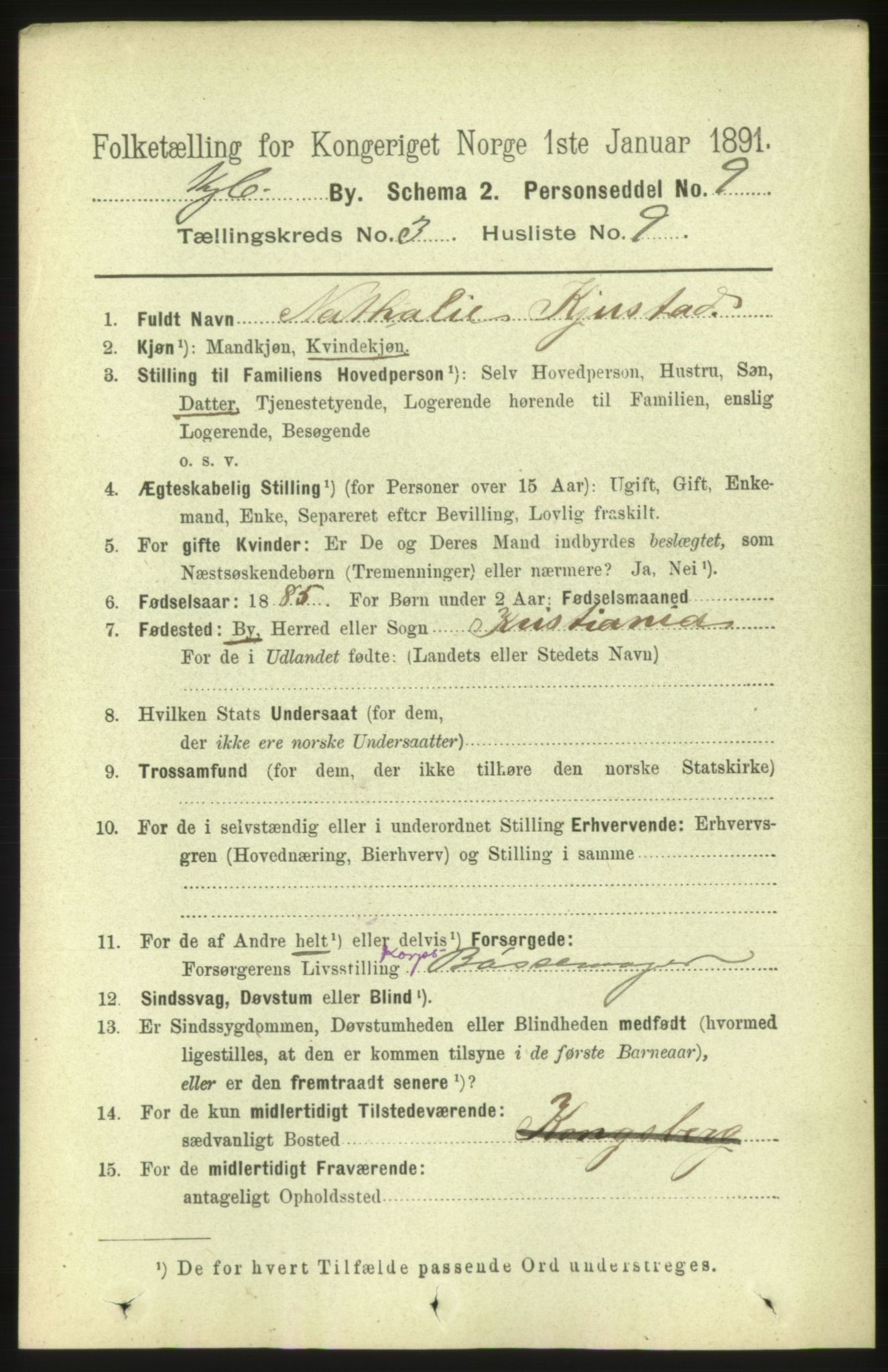 RA, 1891 census for 0604 Kongsberg, 1891, p. 2853