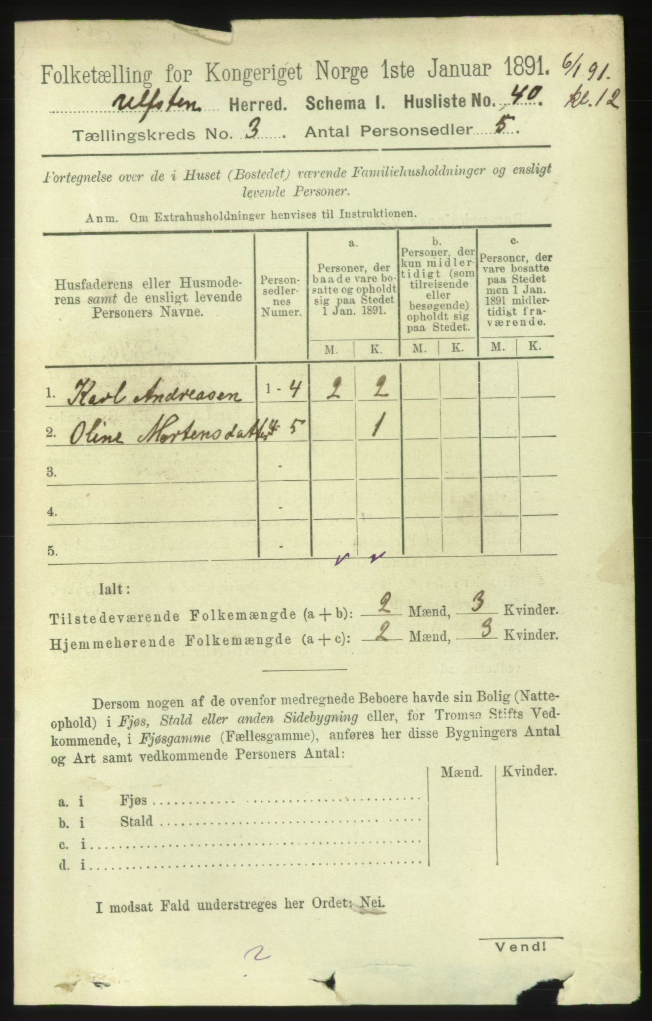 RA, 1891 census for 1516 Ulstein, 1891, p. 768