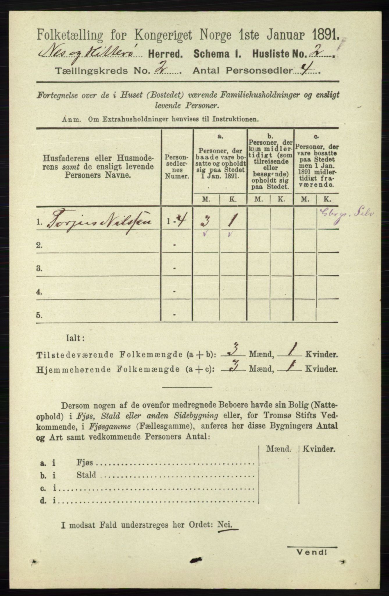 RA, 1891 census for 1043 Hidra og Nes, 1891, p. 472