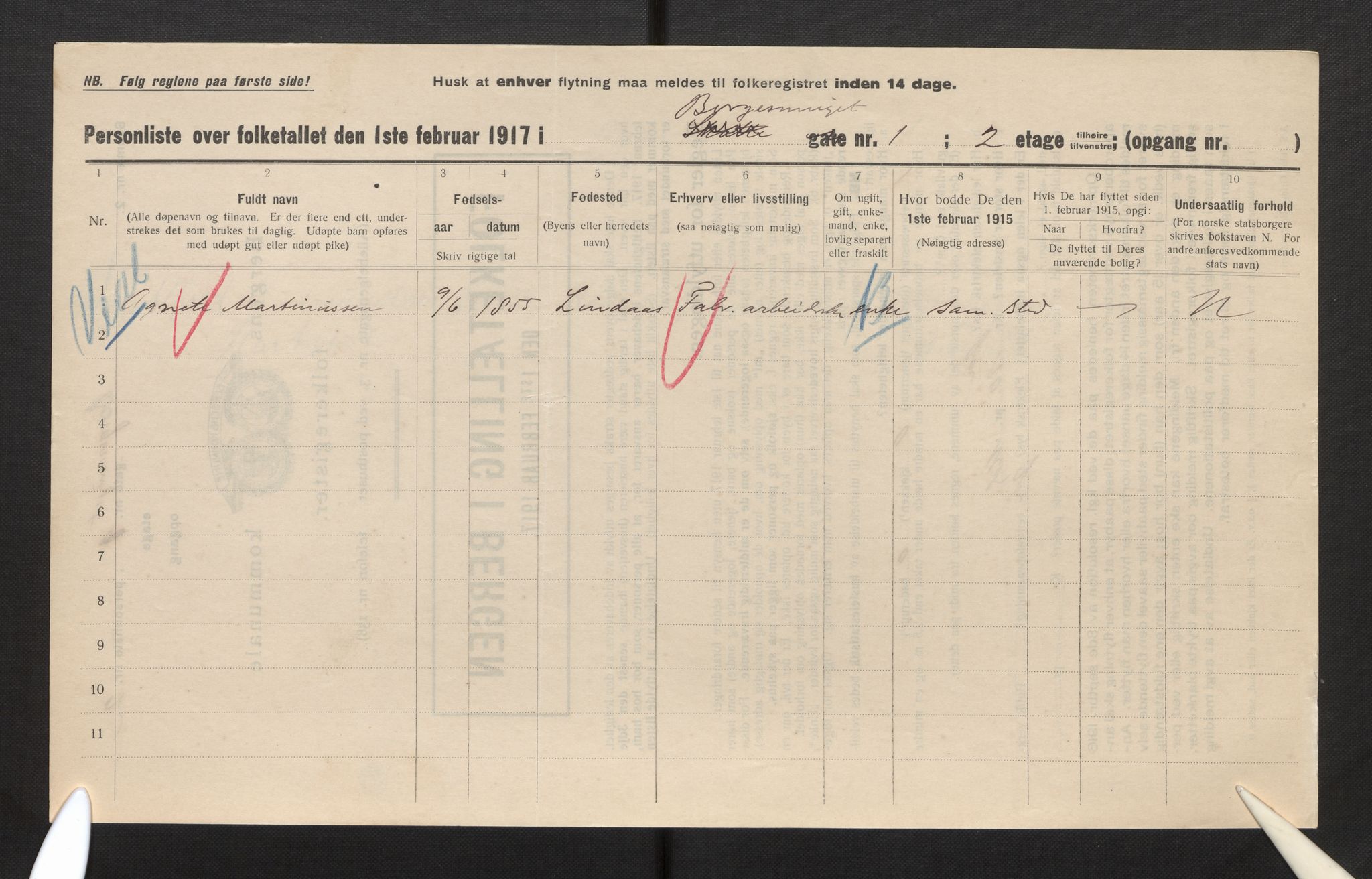 SAB, Municipal Census 1917 for Bergen, 1917, p. 3583