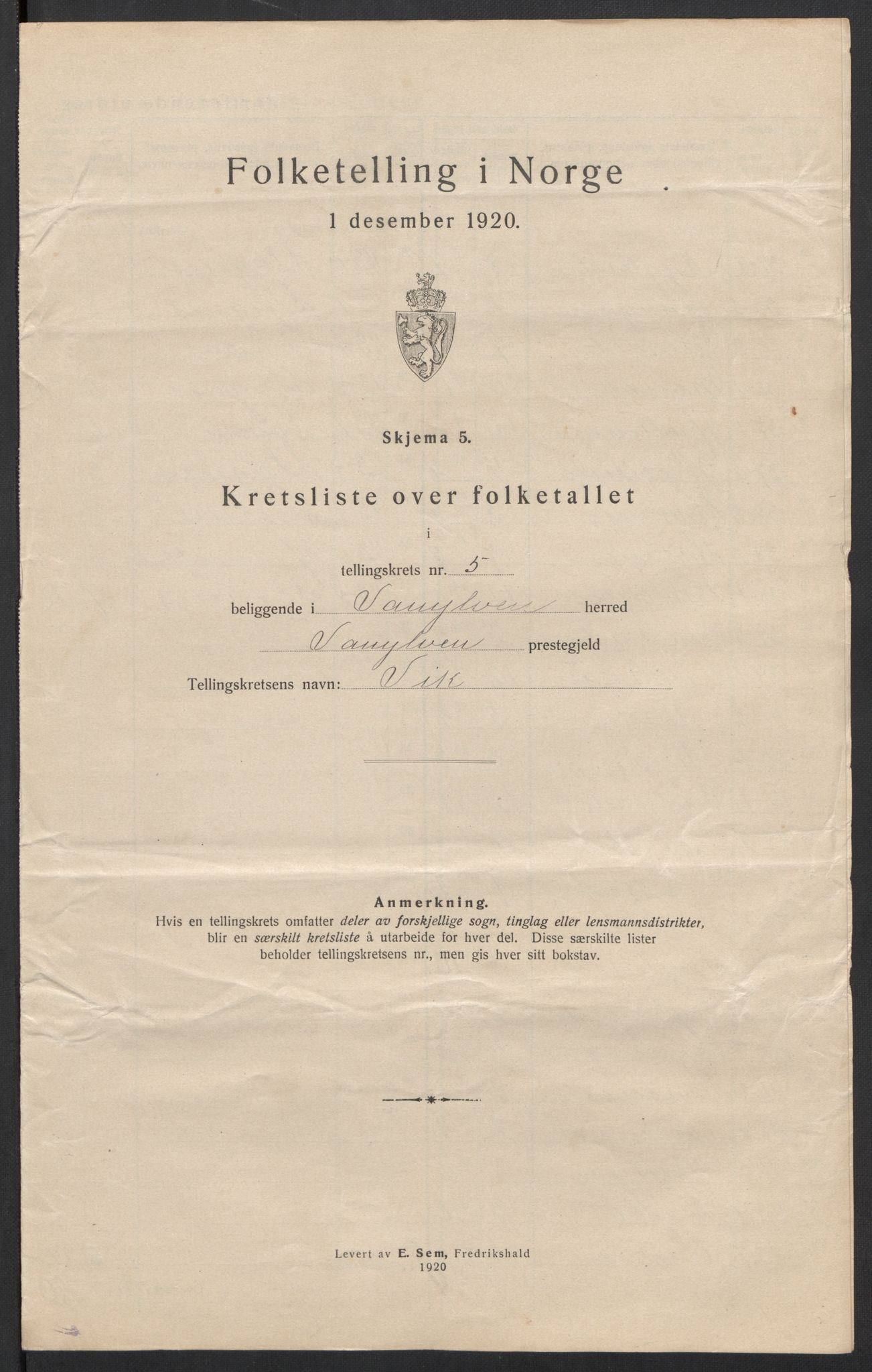 SAT, 1920 census for Vanylven, 1920, p. 17