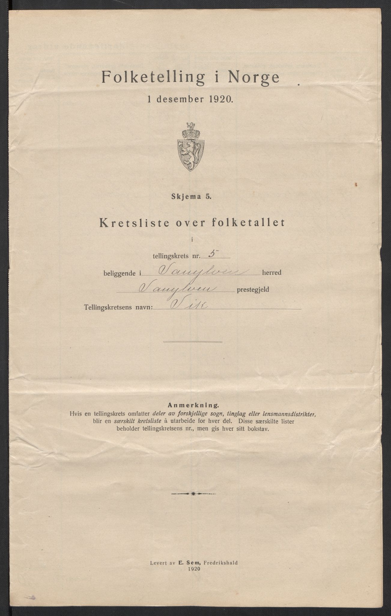 SAT, 1920 census for Vanylven, 1920, p. 17