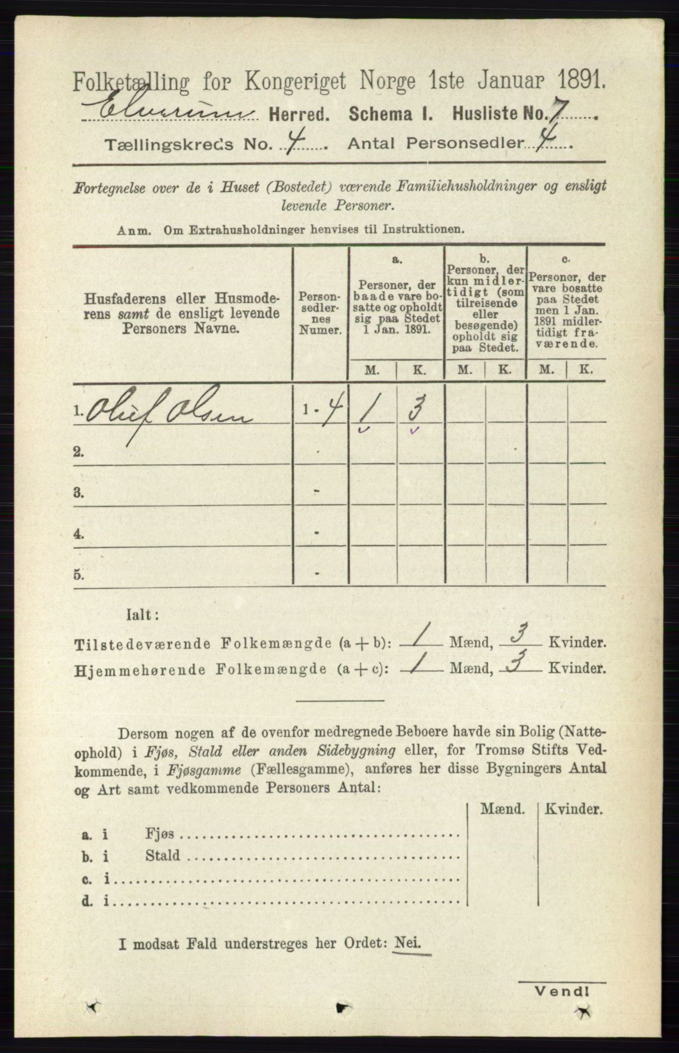 RA, 1891 census for 0427 Elverum, 1891, p. 2283