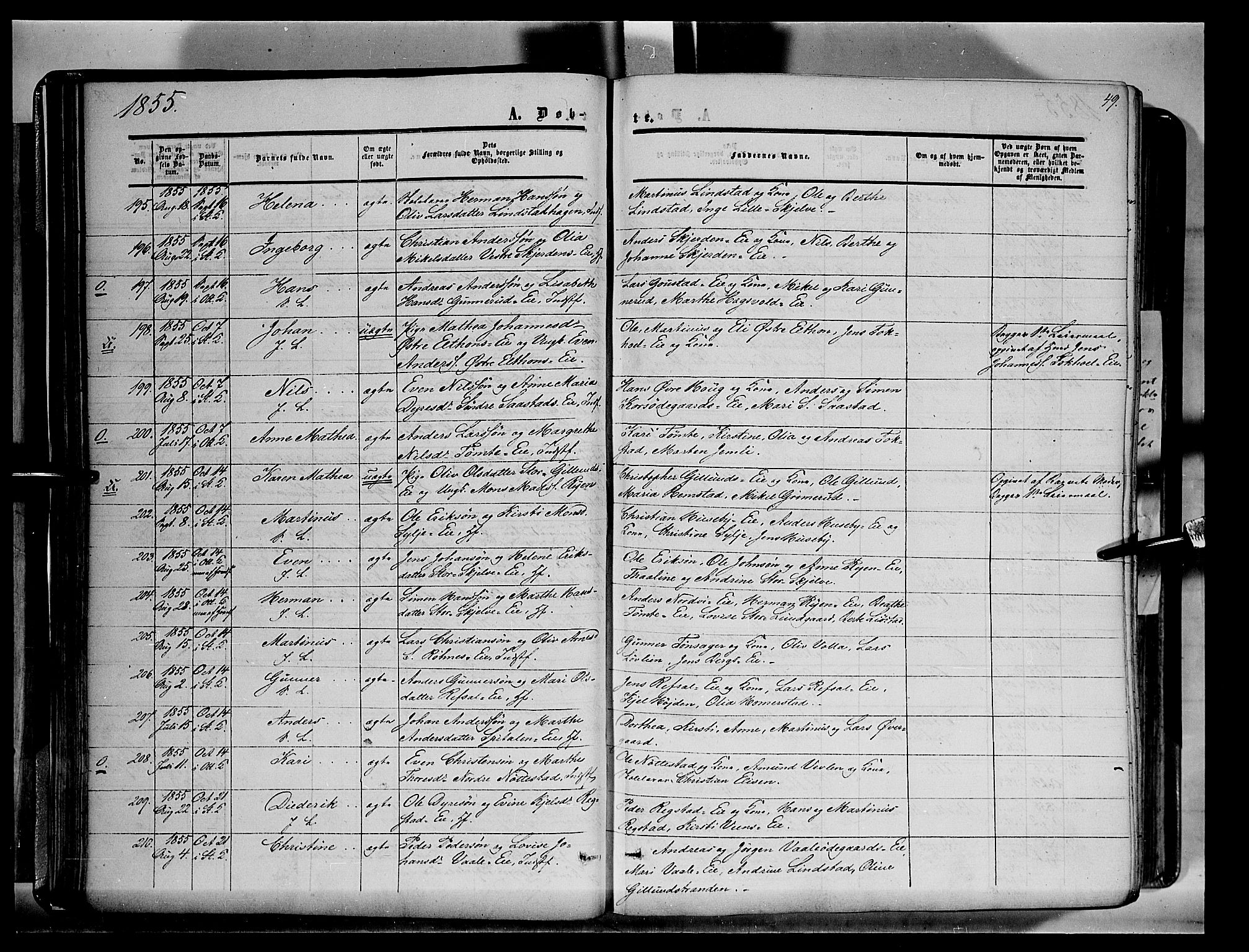 Stange prestekontor, AV/SAH-PREST-002/K/L0012: Parish register (official) no. 12, 1852-1862, p. 49