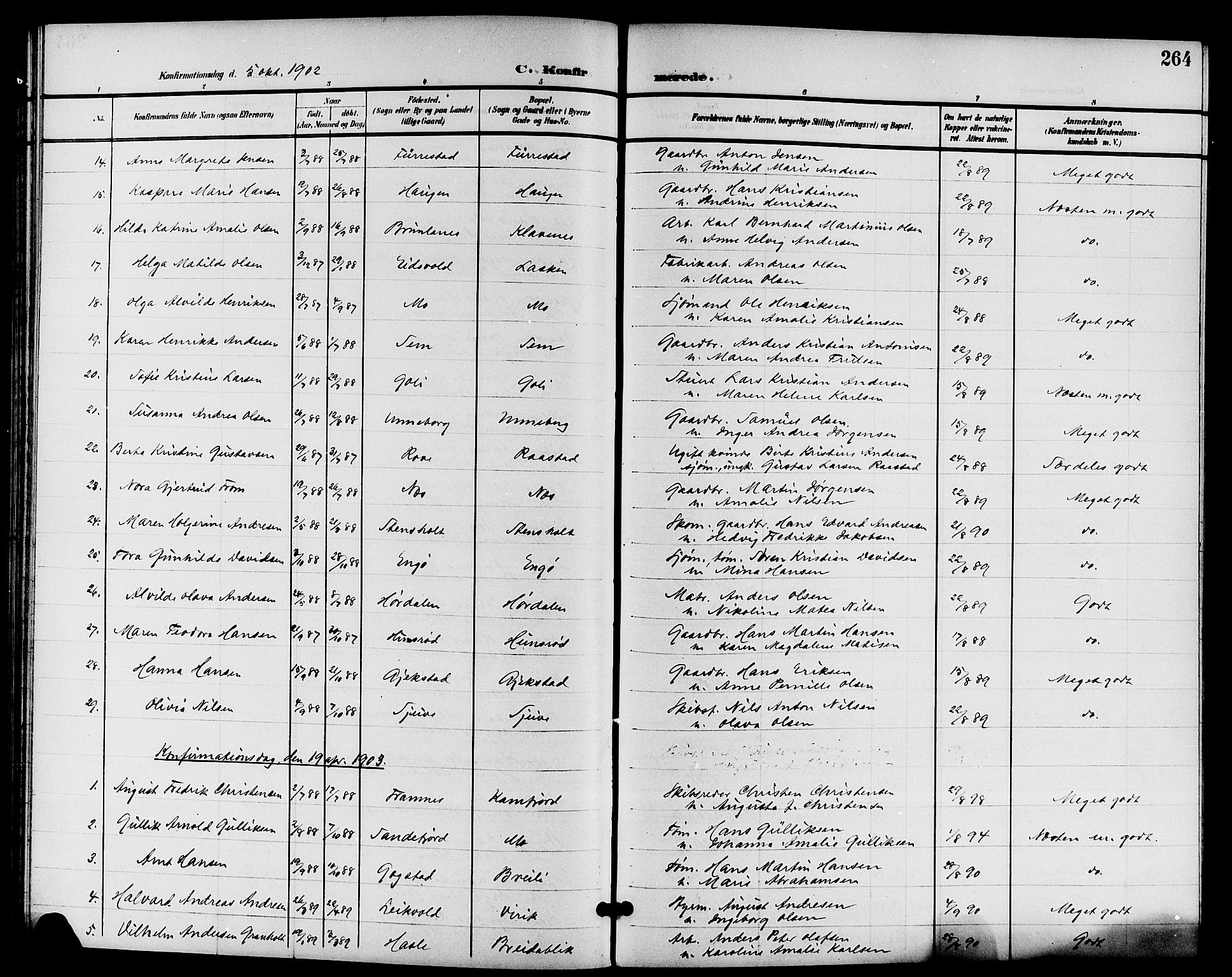 Sandar kirkebøker, SAKO/A-243/G/Ga/L0002: Parish register (copy) no. 2, 1900-1915, p. 264
