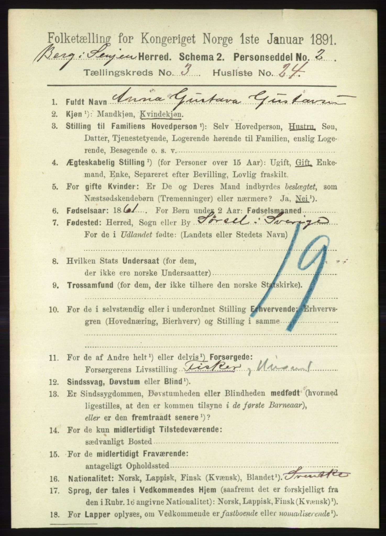 RA, 1891 census for 1929 Berg, 1891, p. 1186