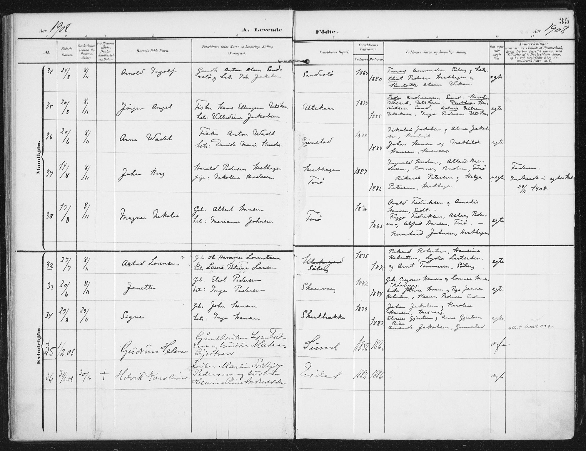 Ministerialprotokoller, klokkerbøker og fødselsregistre - Nordland, SAT/A-1459/892/L1321: Parish register (official) no. 892A02, 1902-1918, p. 35