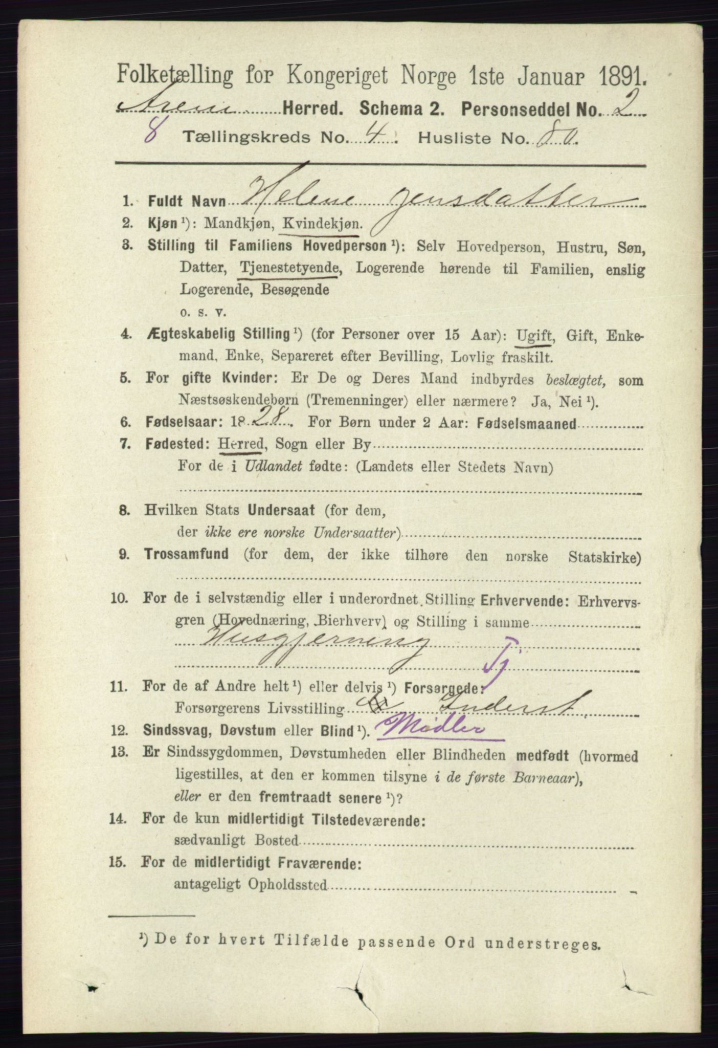 RA, 1891 census for 0118 Aremark, 1891, p. 2381