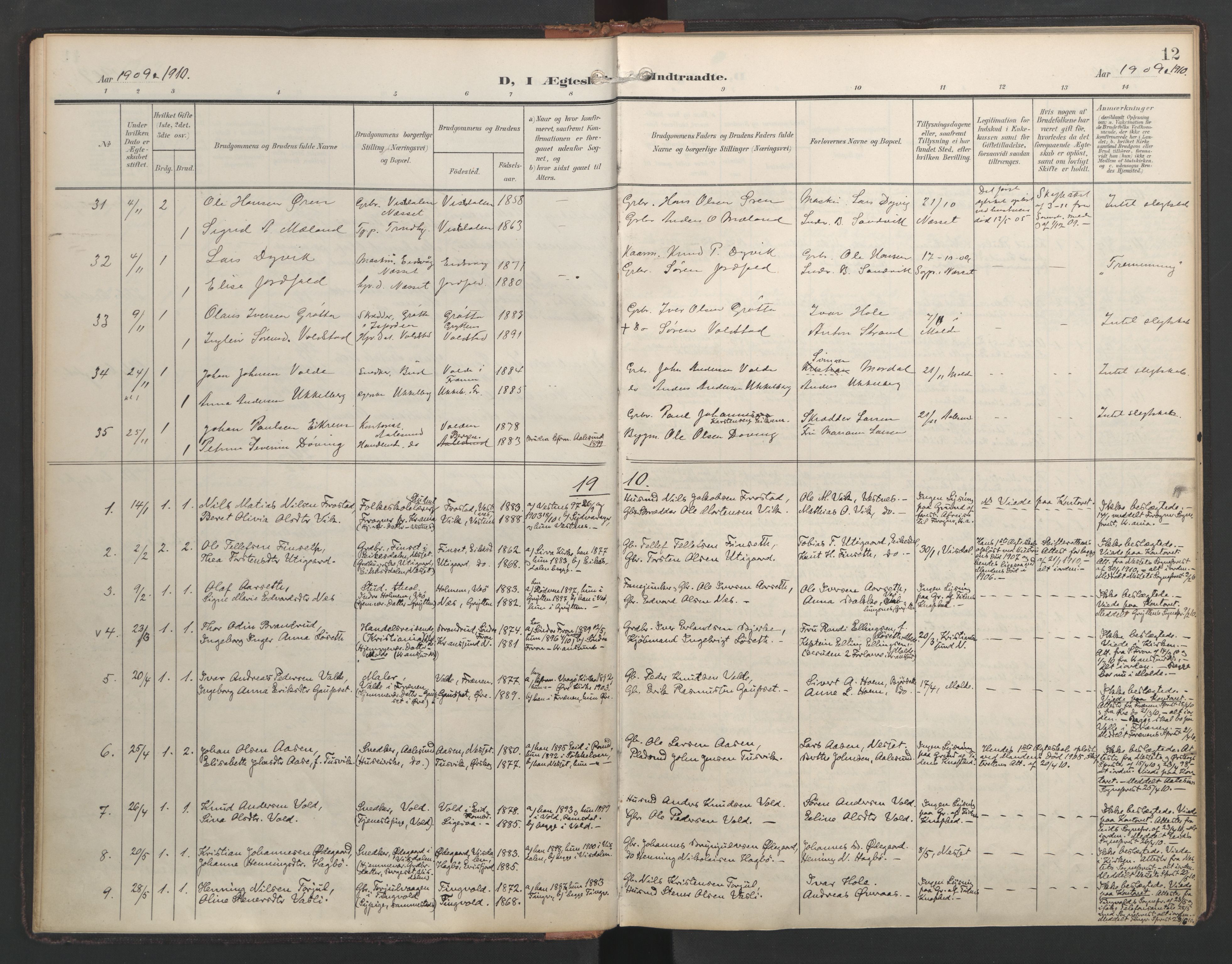 Ministerialprotokoller, klokkerbøker og fødselsregistre - Møre og Romsdal, AV/SAT-A-1454/558/L0694: Parish register (official) no. 558A08, 1907-1922, p. 12