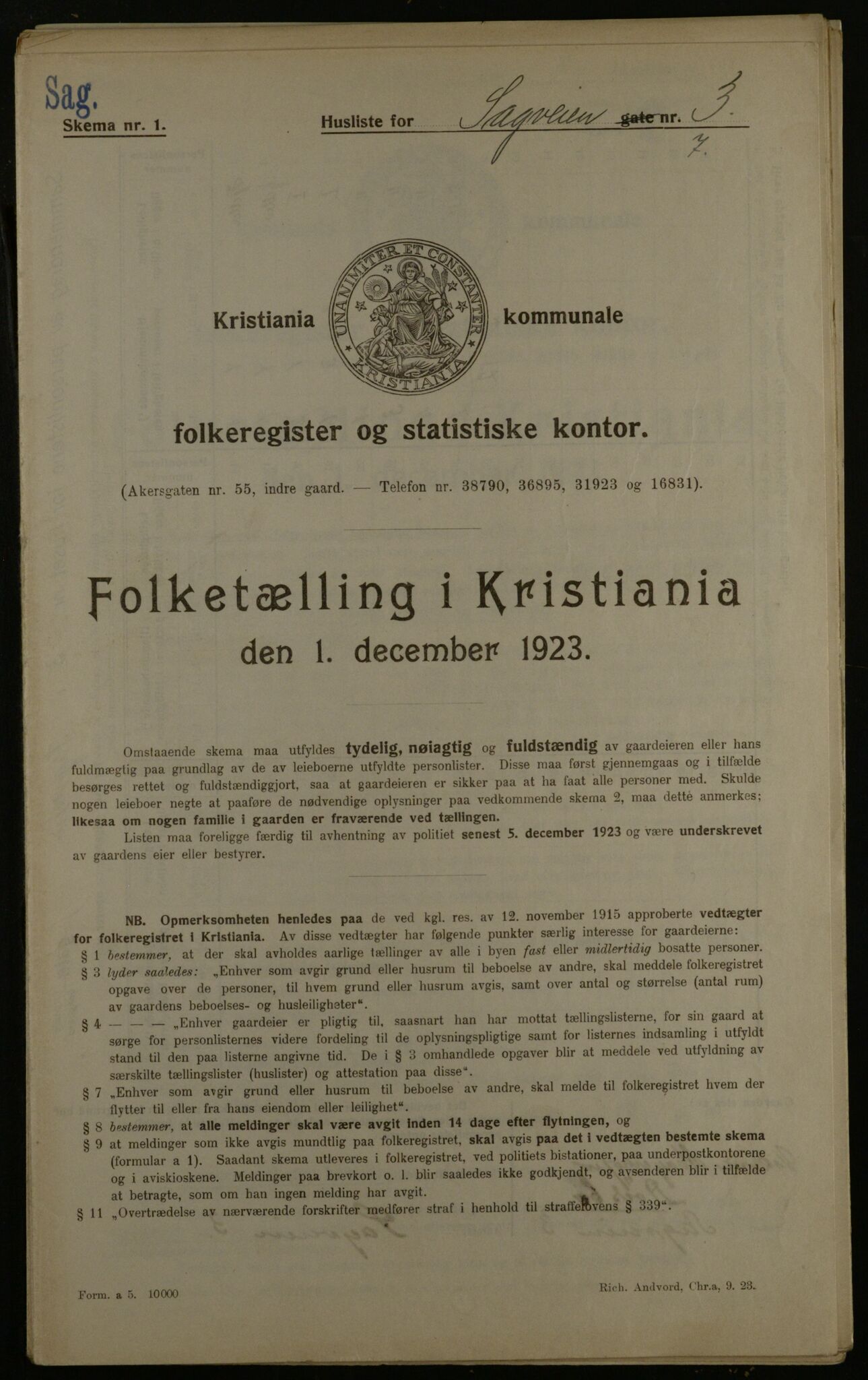 OBA, Municipal Census 1923 for Kristiania, 1923, p. 95538