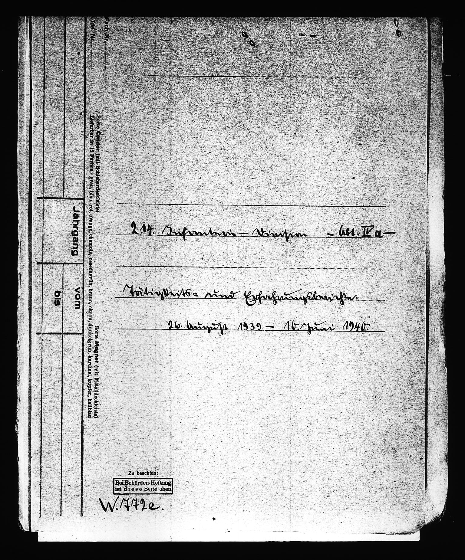 Documents Section, RA/RAFA-2200/V/L0088: Amerikansk mikrofilm "Captured German Documents".
Box No. 727.  FKA jnr. 601/1954., 1939-1940, p. 395