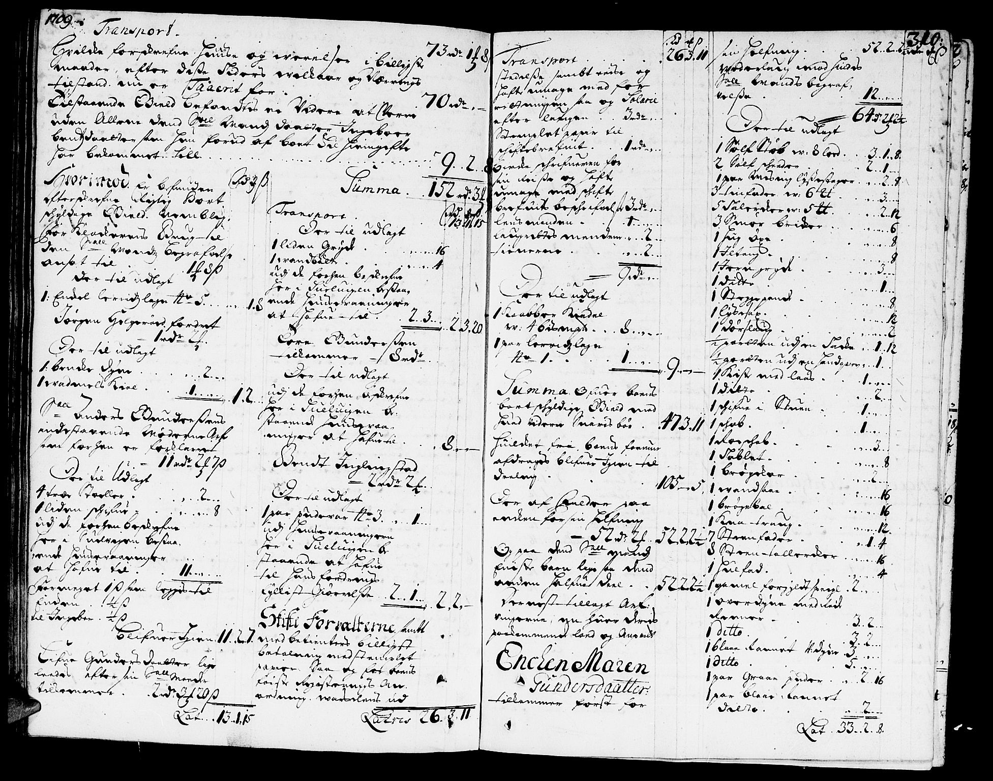 Nordre Jarlsberg sorenskriveri, AV/SAKO-A-80/H/Hc/L0005: Skifteprotokoll, 1702-1709, p. 309b-310a