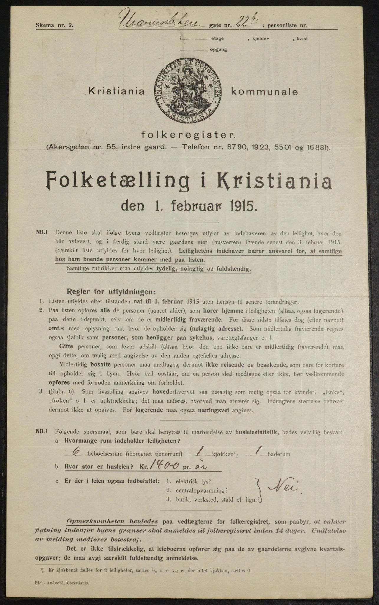 OBA, Municipal Census 1915 for Kristiania, 1915, p. 121002