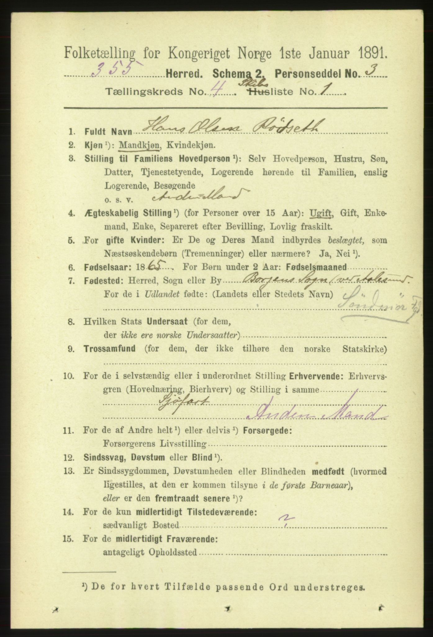 RA, 1891 census for 1632 Bjørnør, 1891, p. 2226