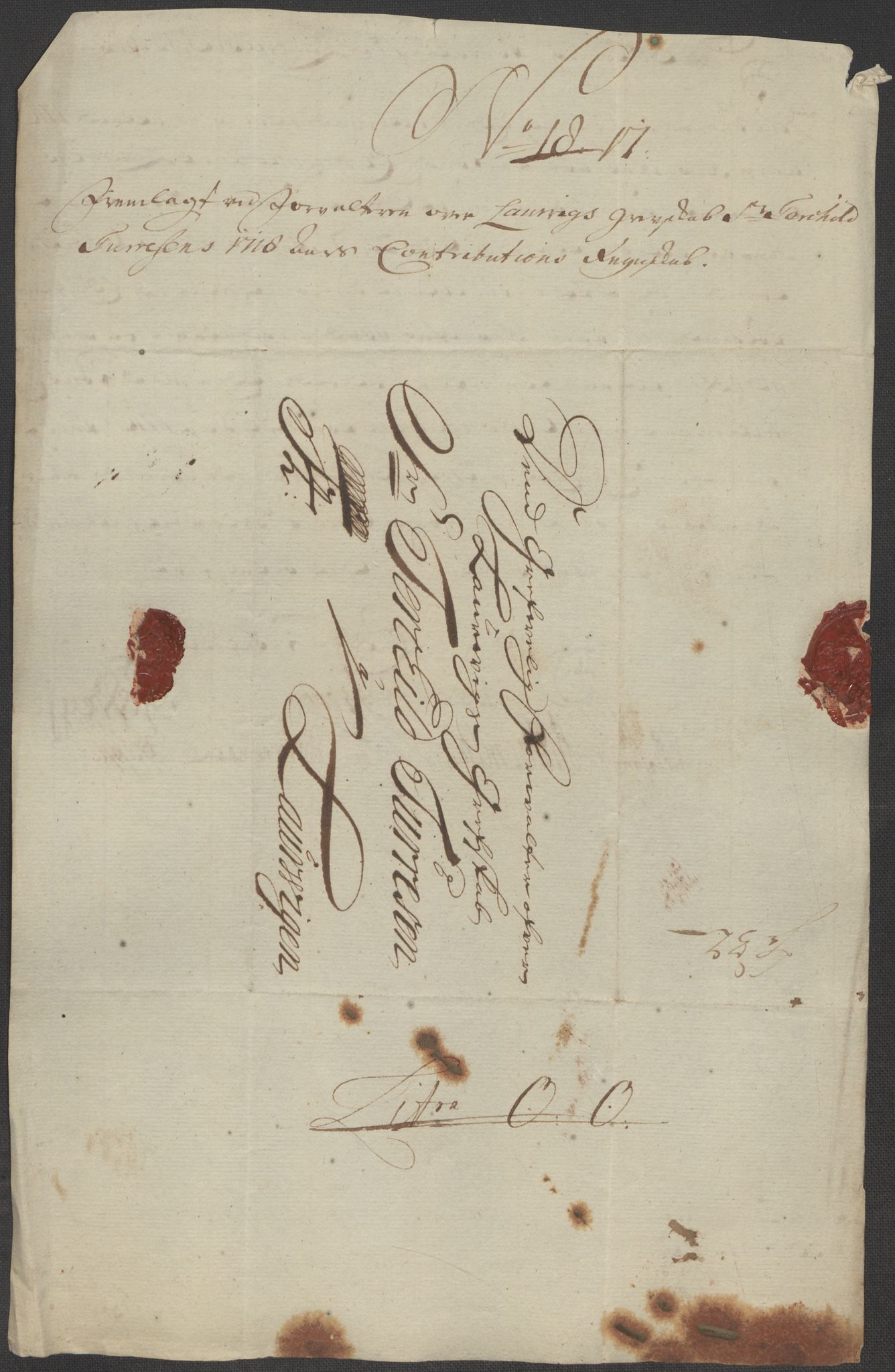 Rentekammeret inntil 1814, Reviderte regnskaper, Fogderegnskap, RA/EA-4092/R33/L1988: Fogderegnskap Larvik grevskap, 1718, p. 252