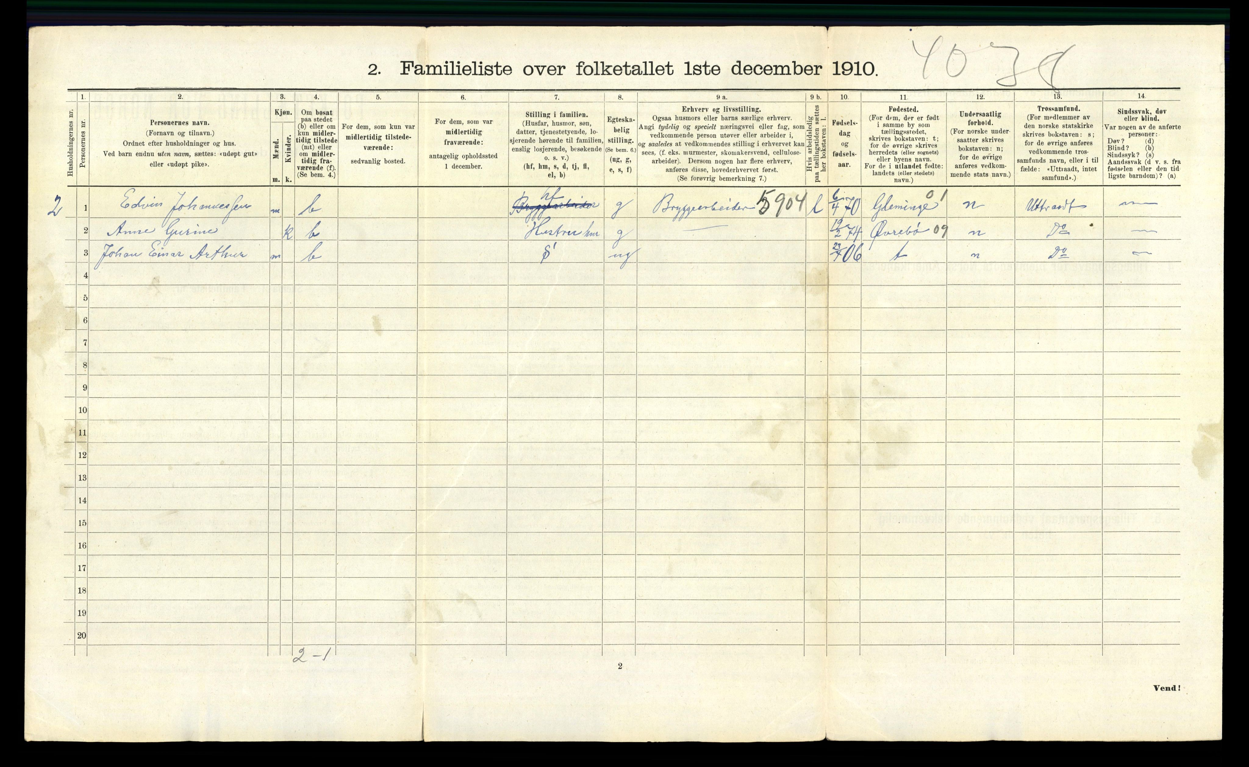 RA, 1910 census for Kristiansand, 1910, p. 9297