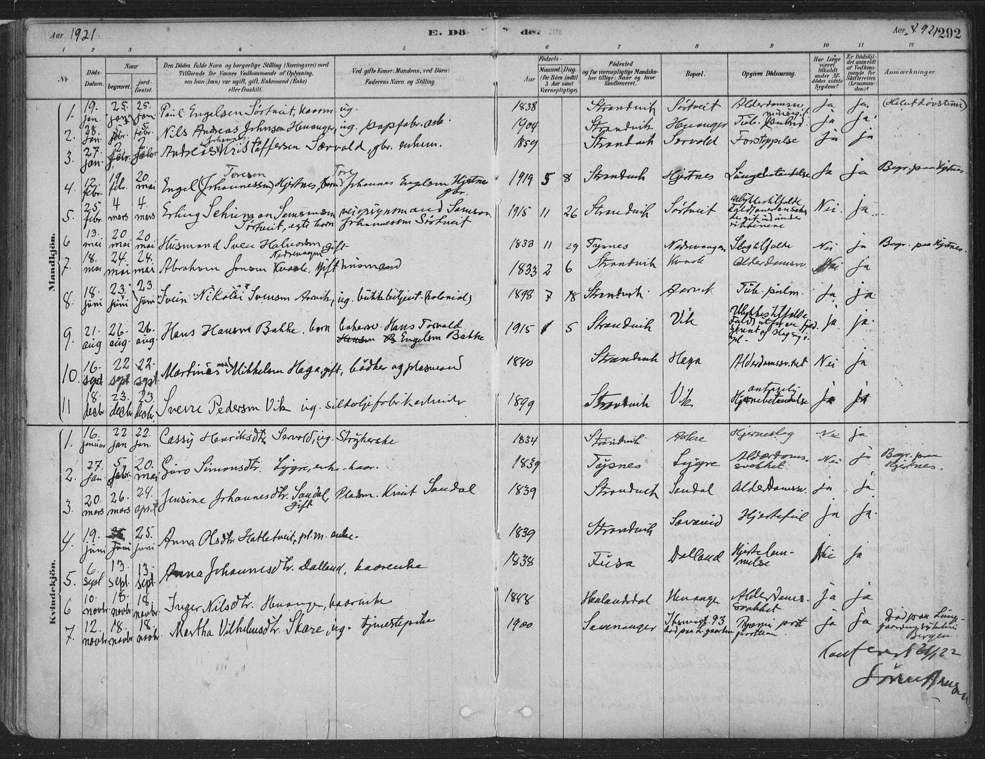 Fusa sokneprestembete, SAB/A-75401/H/Haa: Parish register (official) no. D 1, 1880-1938, p. 292