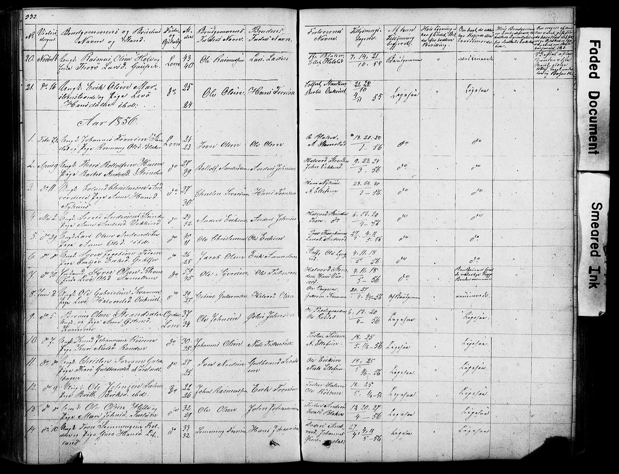 Lom prestekontor, SAH/PREST-070/L/L0012: Parish register (copy) no. 12, 1845-1873, p. 332-333