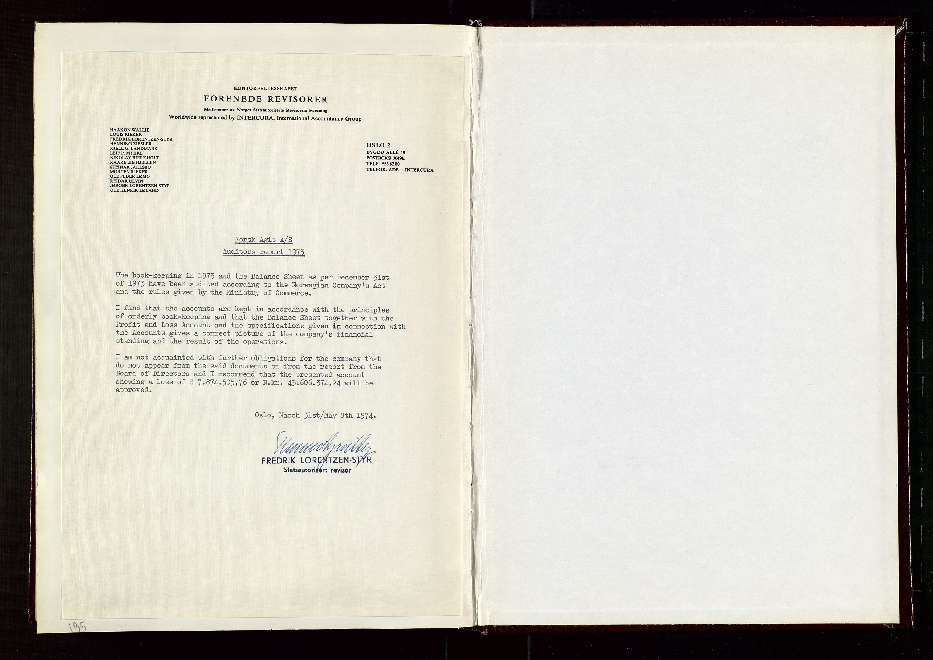 Pa 1583 - Norsk Agip AS, SAST/A-102138/A/Aa/L0002: General assembly and Board of Directors meeting minutes, 1972-1979, p. 195