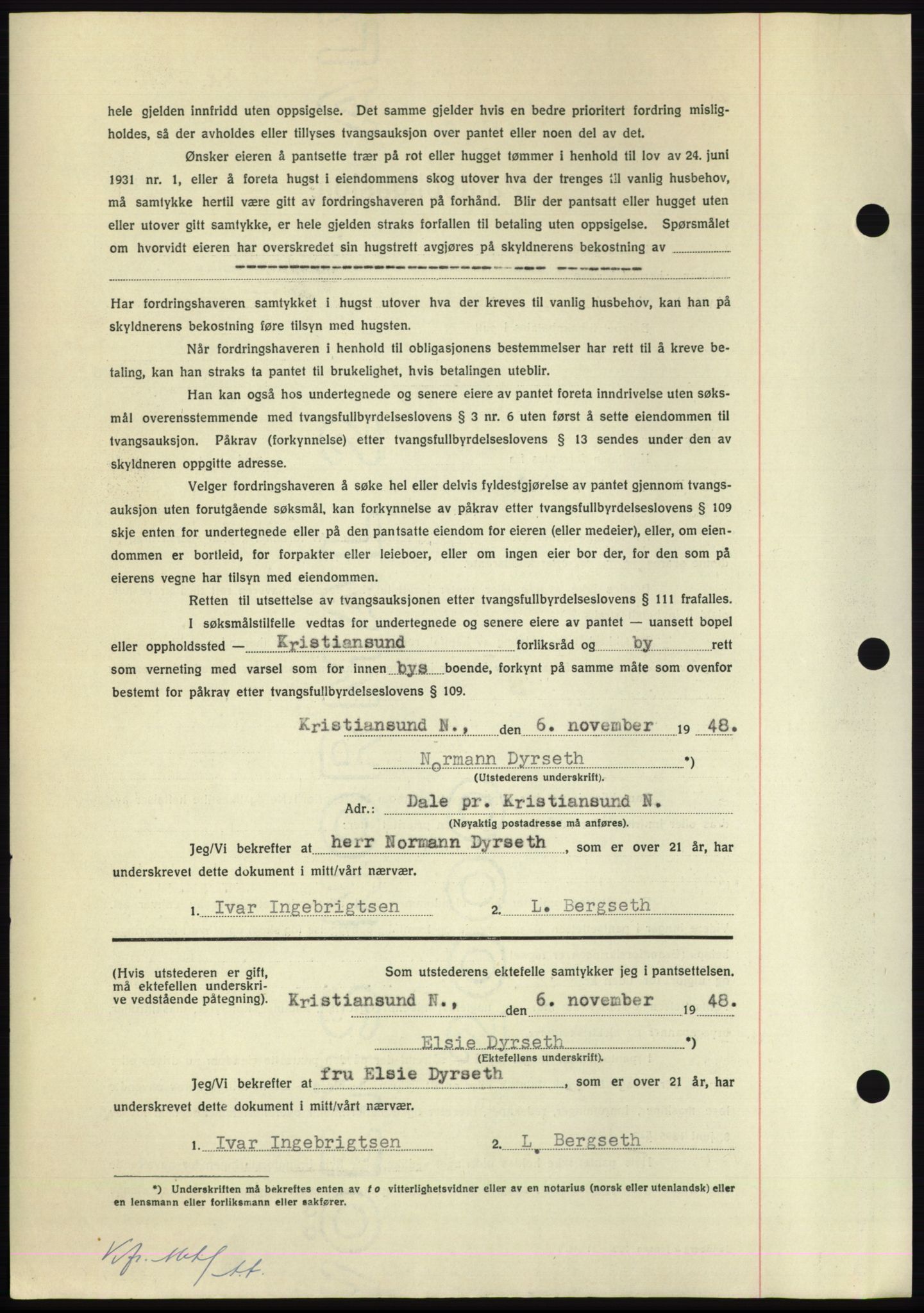 Nordmøre sorenskriveri, AV/SAT-A-4132/1/2/2Ca: Mortgage book no. B100, 1948-1949, Diary no: : 3202/1948