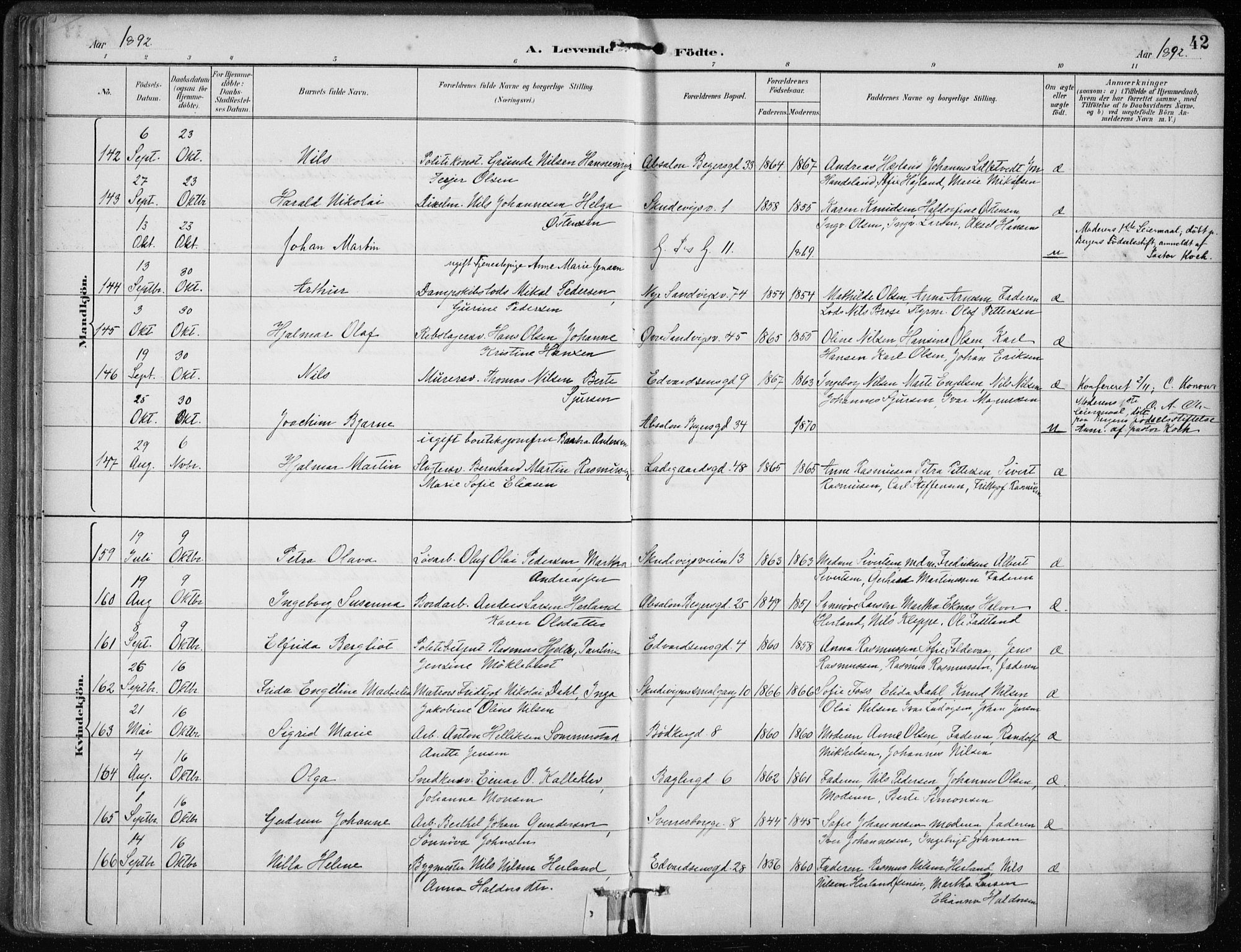 Sandviken Sokneprestembete, AV/SAB-A-77601/H/Ha/L0005: Parish register (official) no. B 2, 1891-1901, p. 42