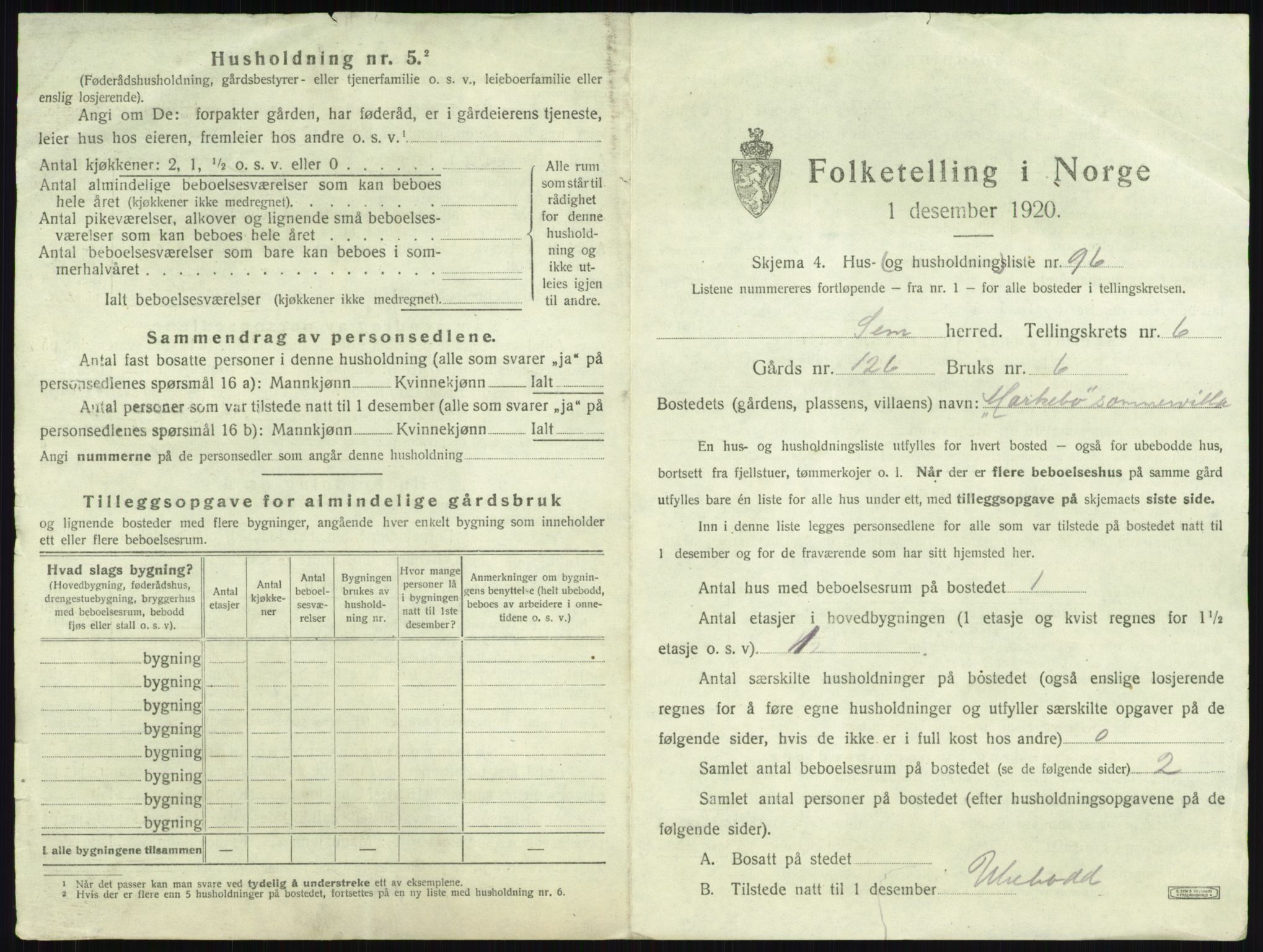 SAKO, 1920 census for Sem, 1920, p. 1451