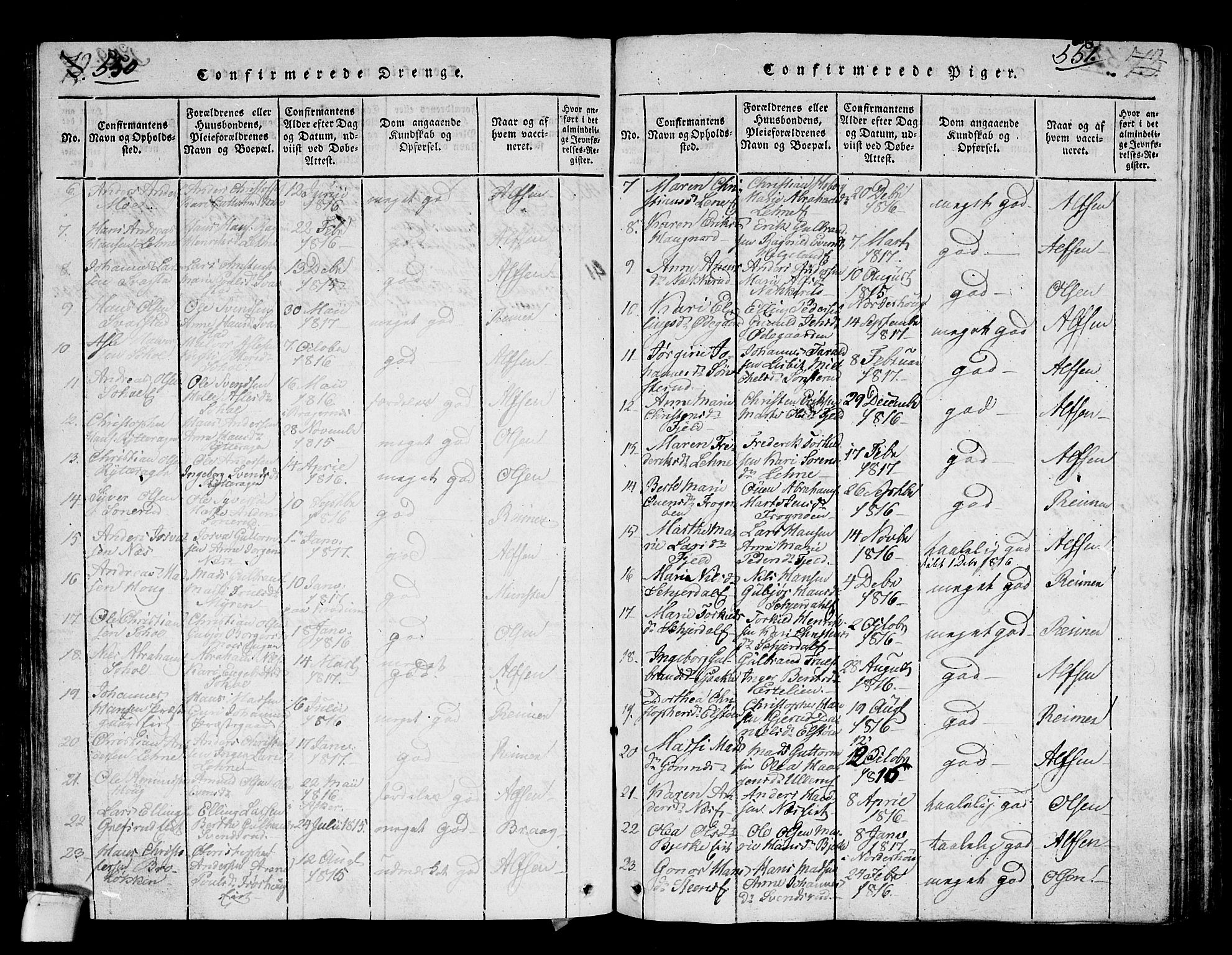 Hole kirkebøker, AV/SAKO-A-228/G/Ga/L0001: Parish register (copy) no. I 1, 1814-1842, p. 550-551