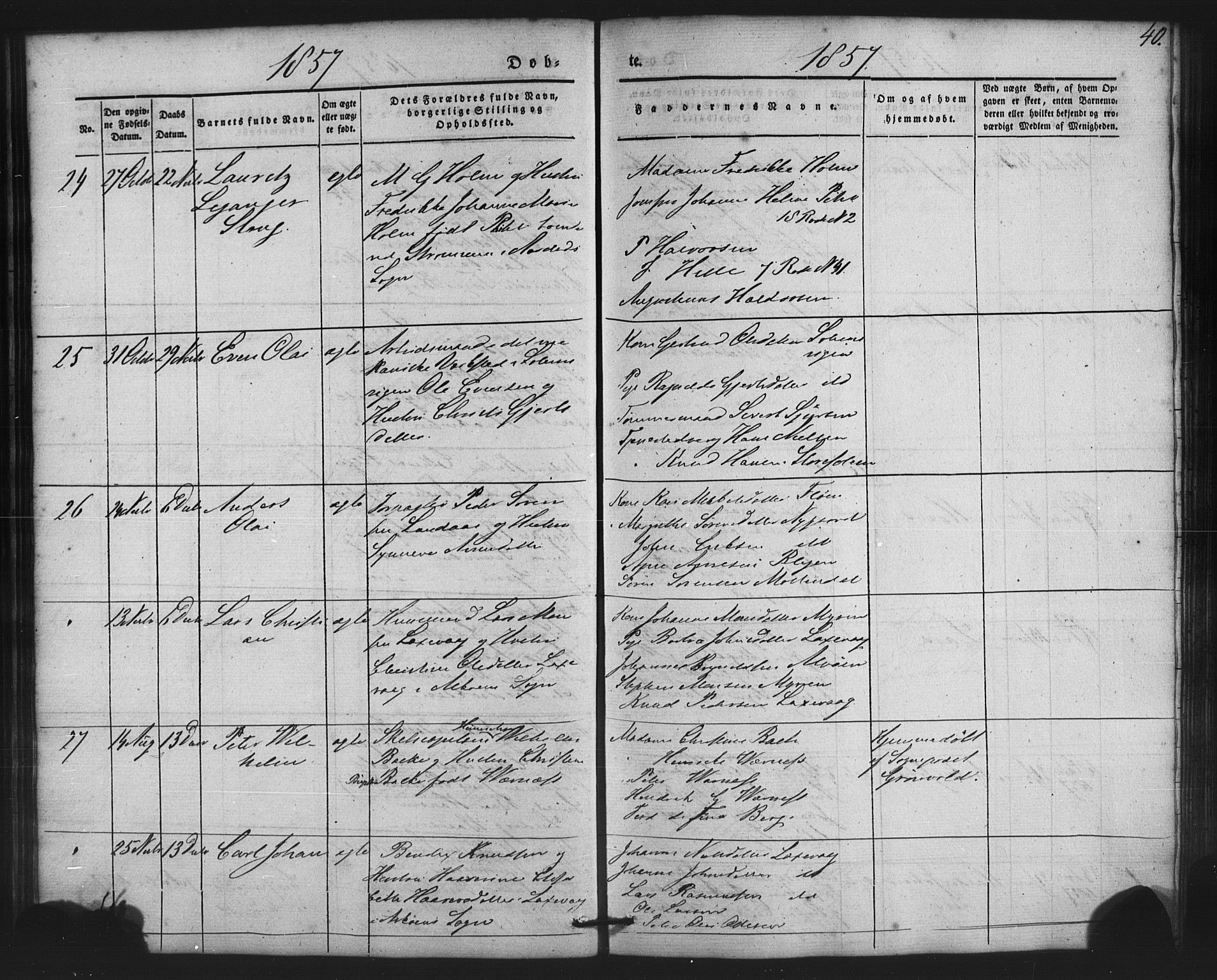 St. Jørgens hospital og Årstad sokneprestembete, AV/SAB-A-99934: Parish register (copy) no. A 2, 1843-1863, p. 40