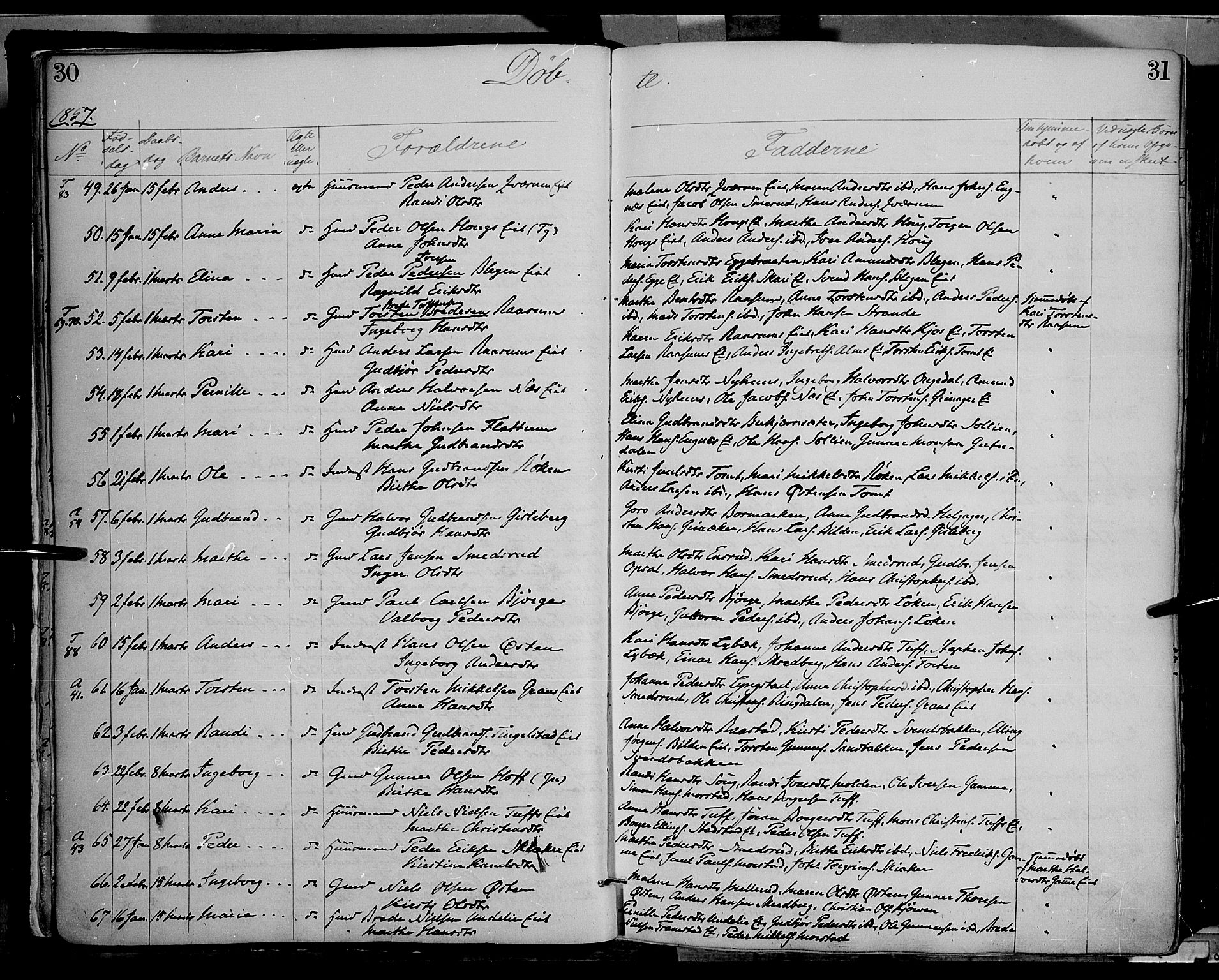 Gran prestekontor, SAH/PREST-112/H/Ha/Haa/L0012: Parish register (official) no. 12, 1856-1874, p. 30-31