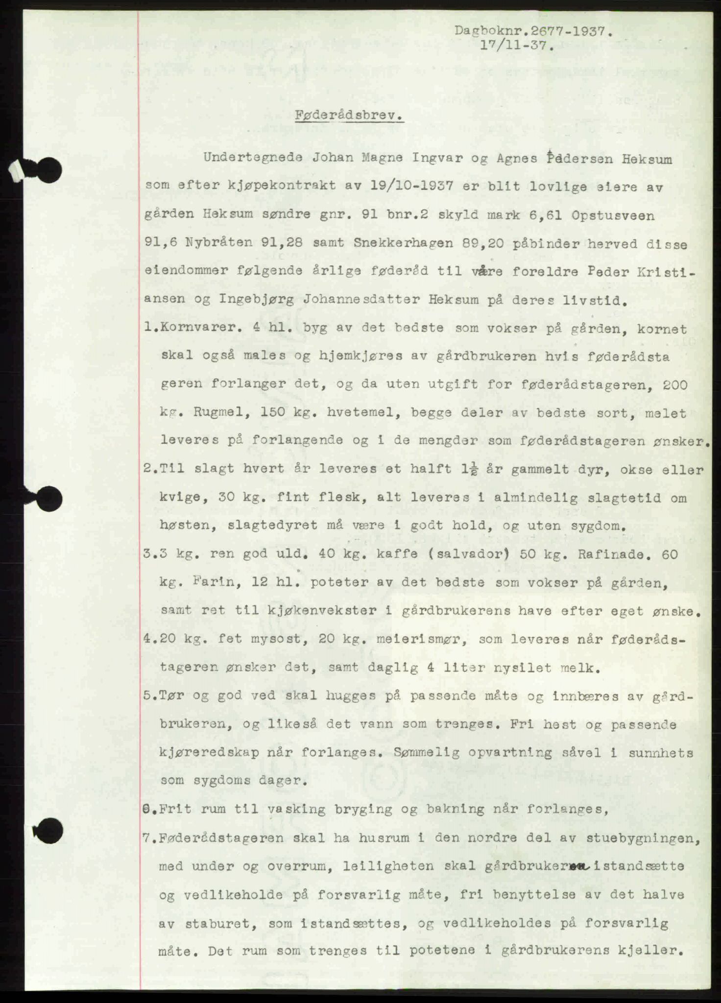 Toten tingrett, SAH/TING-006/H/Hb/Hbc/L0003: Mortgage book no. Hbc-03, 1937-1938, Diary no: : 2677/1937