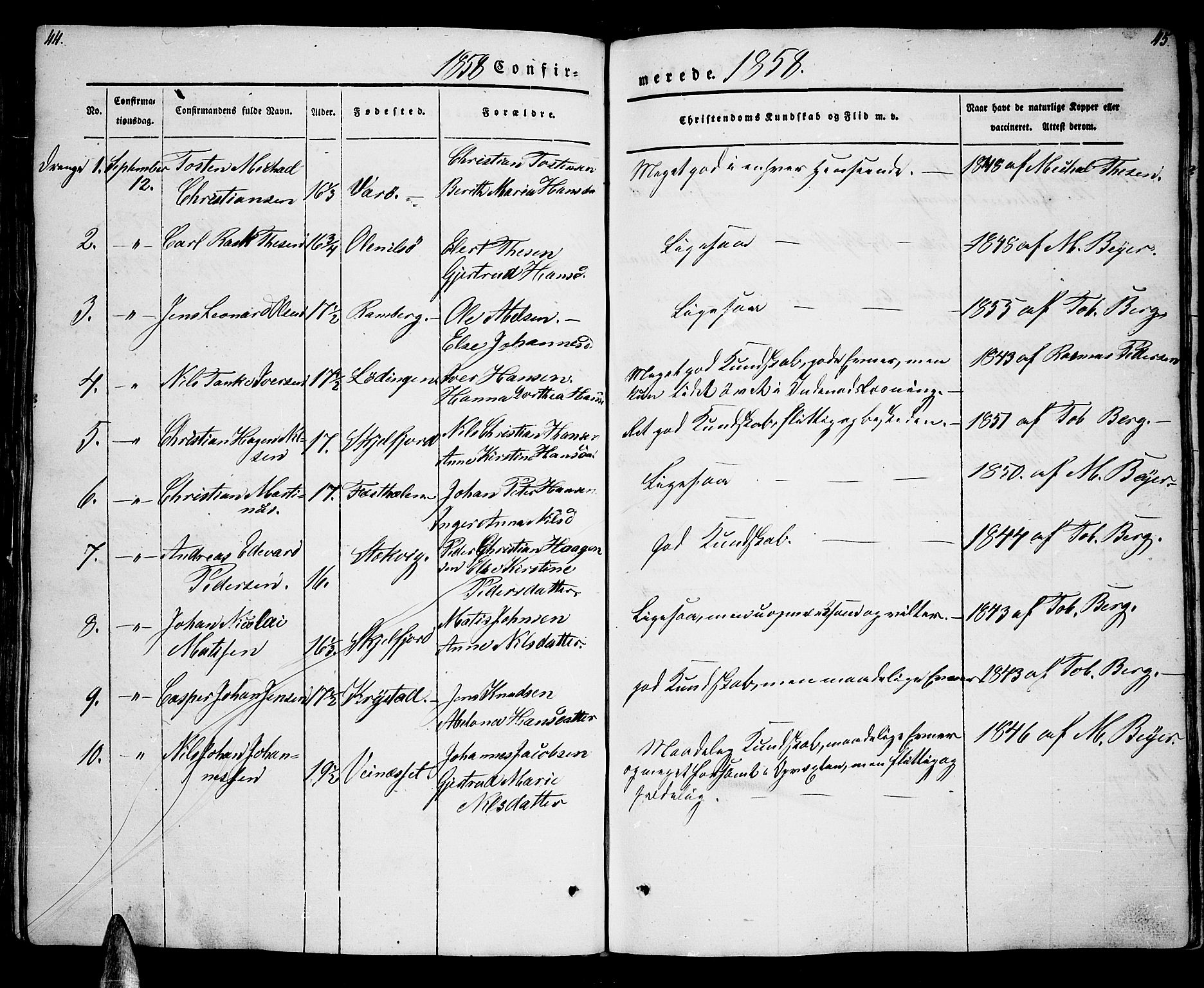 Ministerialprotokoller, klokkerbøker og fødselsregistre - Nordland, AV/SAT-A-1459/885/L1212: Parish register (copy) no. 885C01, 1847-1873, p. 44-45