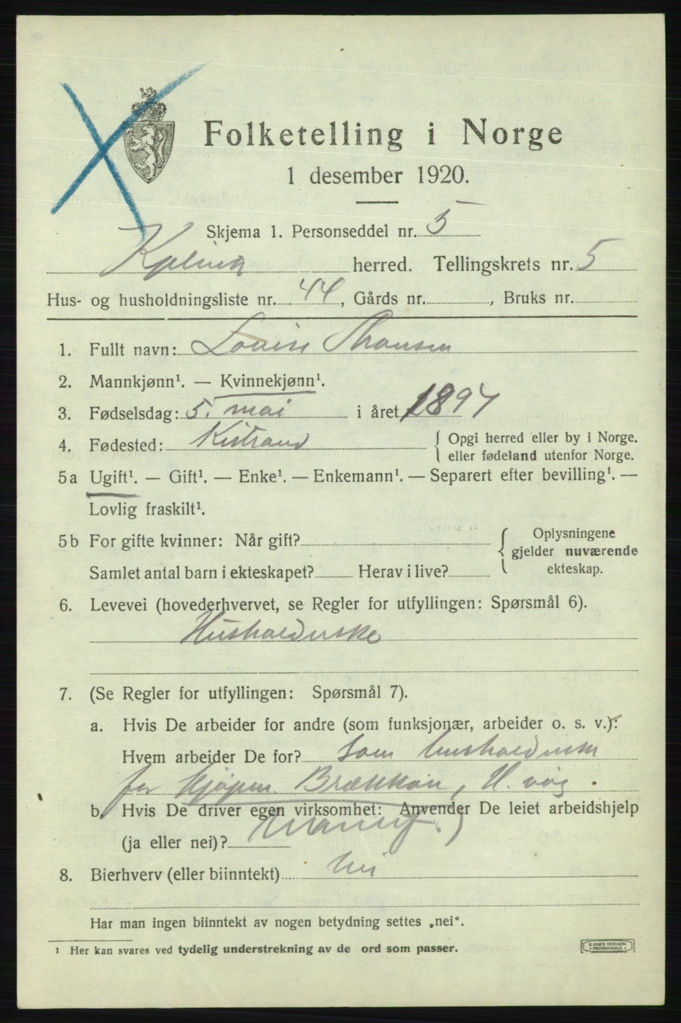 SATØ, 1920 census for Kjelvik, 1920, p. 2855