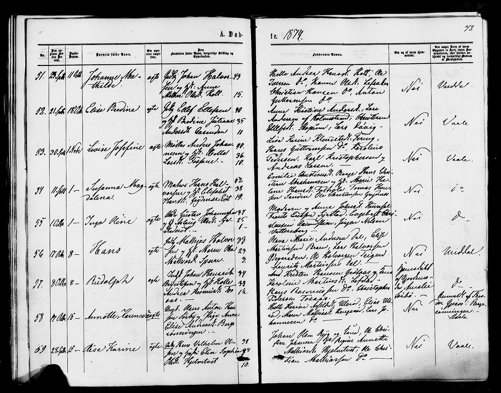 Våle kirkebøker, AV/SAKO-A-334/F/Fa/L0010: Parish register (official) no. I 10, 1861-1877, p. 73