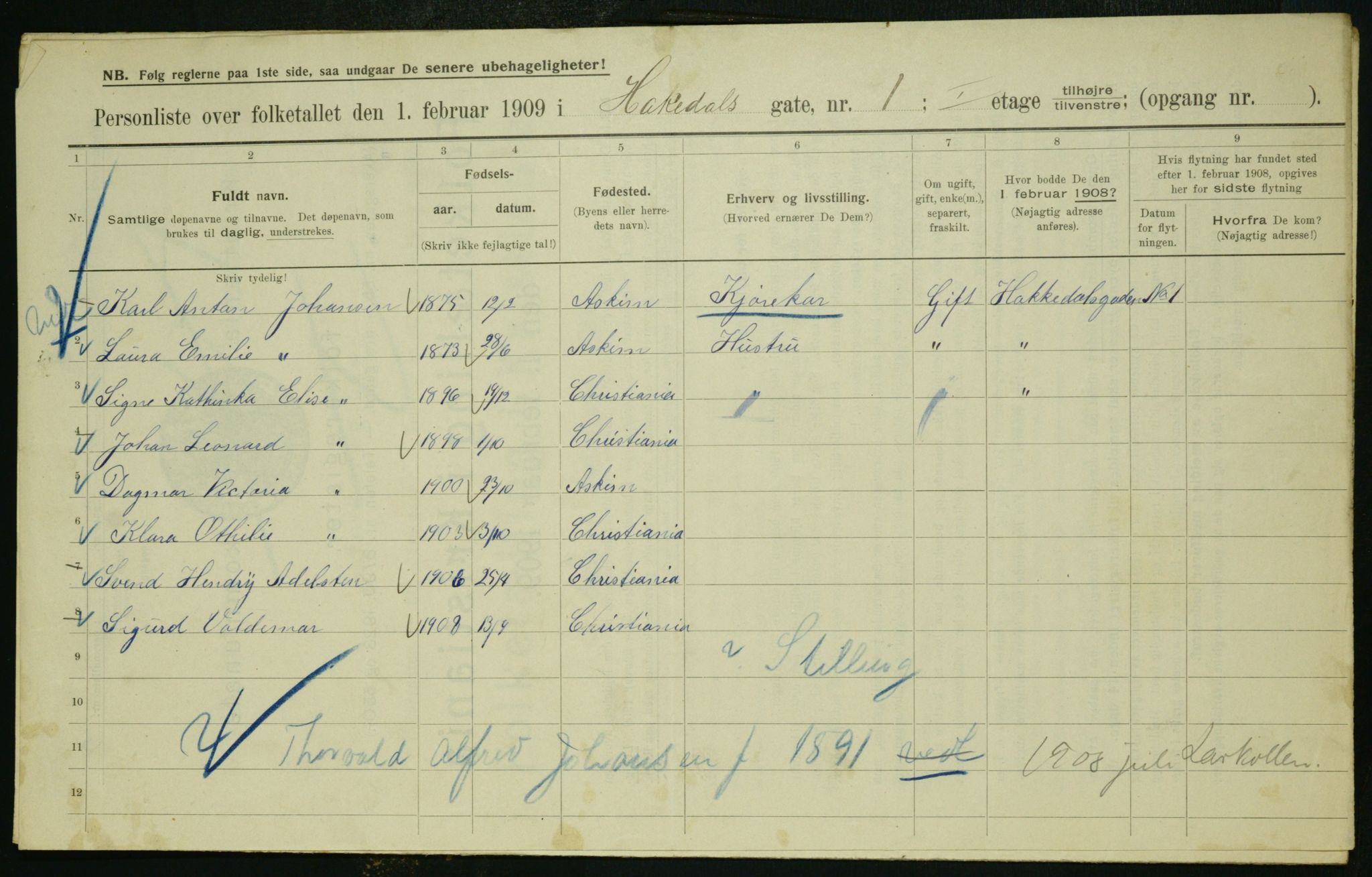 OBA, Municipal Census 1909 for Kristiania, 1909, p. 21858