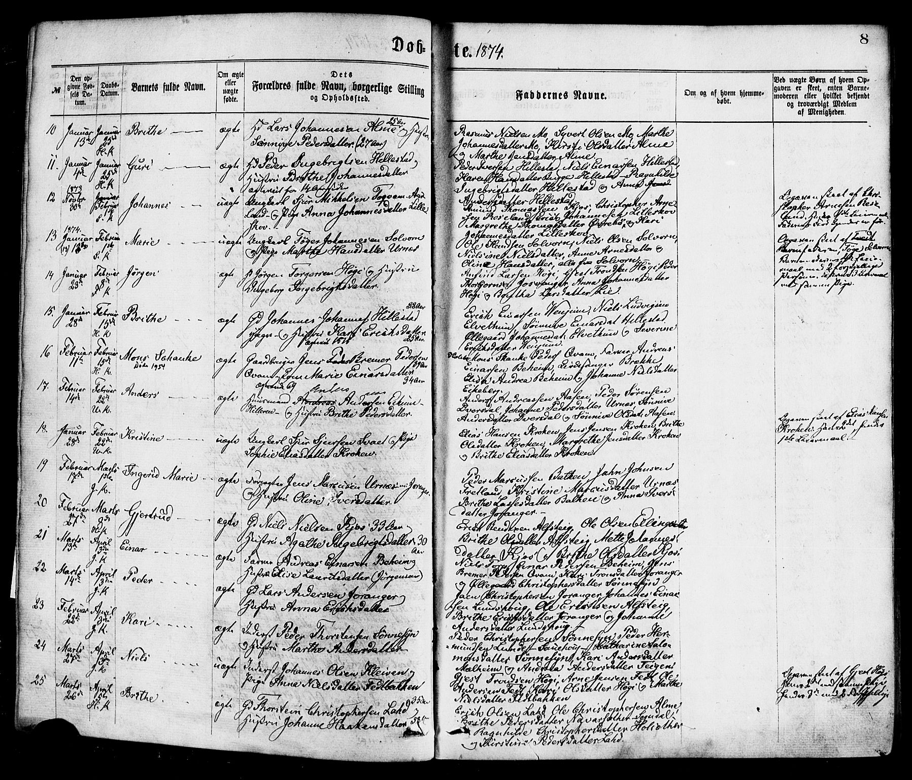 Hafslo sokneprestembete, AV/SAB-A-80301/H/Haa/Haaa/L0011: Parish register (official) no. A 11, 1873-1886, p. 8