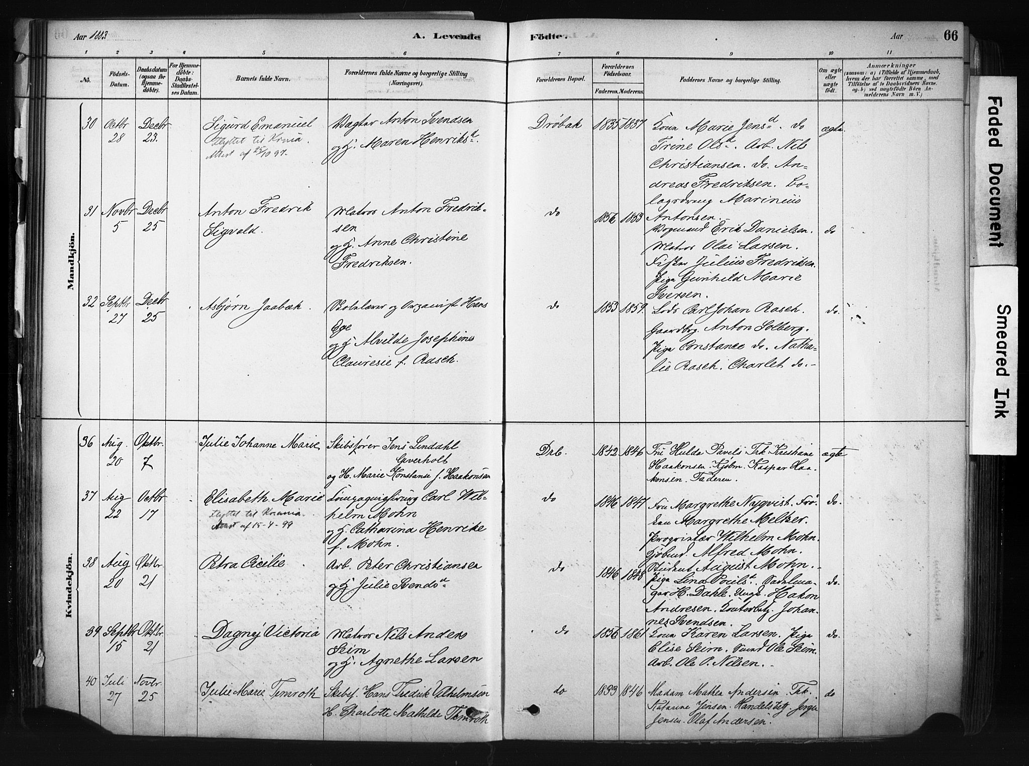 Drøbak prestekontor Kirkebøker, SAO/A-10142a/F/Fb/L0001: Parish register (official) no. II 1, 1878-1891, p. 66