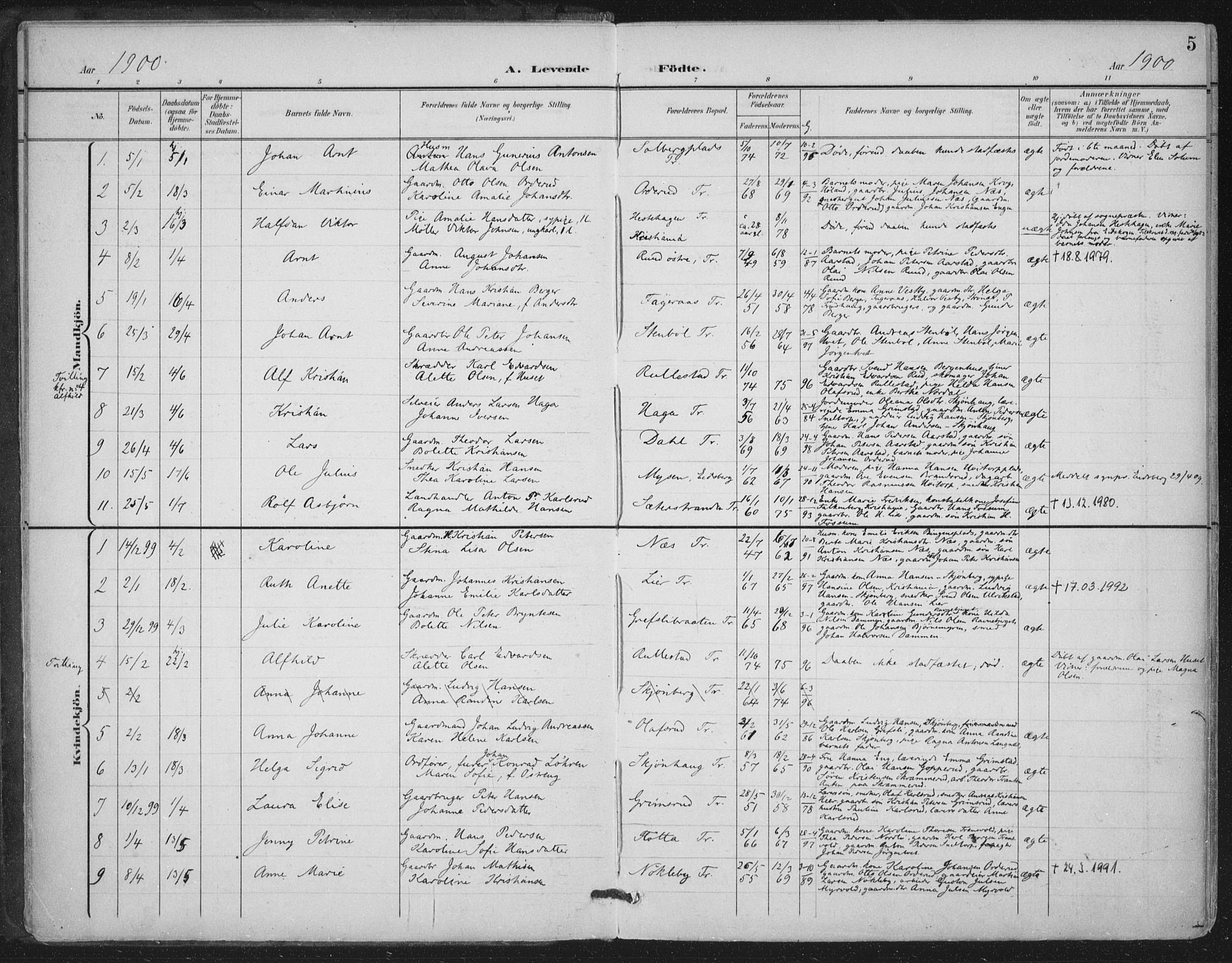 Trøgstad prestekontor Kirkebøker, AV/SAO-A-10925/F/Fa/L0011: Parish register (official) no. I 11, 1899-1919, p. 5