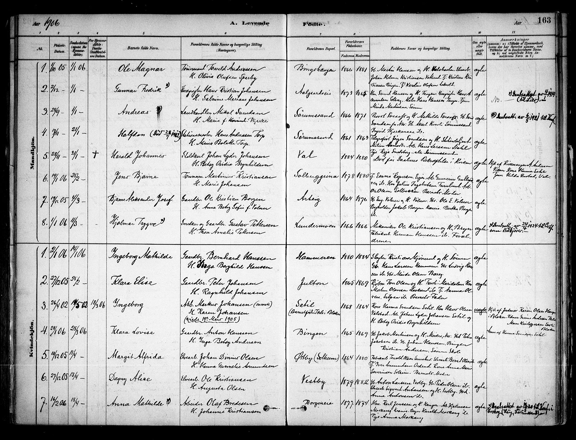 Sørum prestekontor Kirkebøker, AV/SAO-A-10303/F/Fa/L0007: Parish register (official) no. I 7, 1878-1914, p. 163