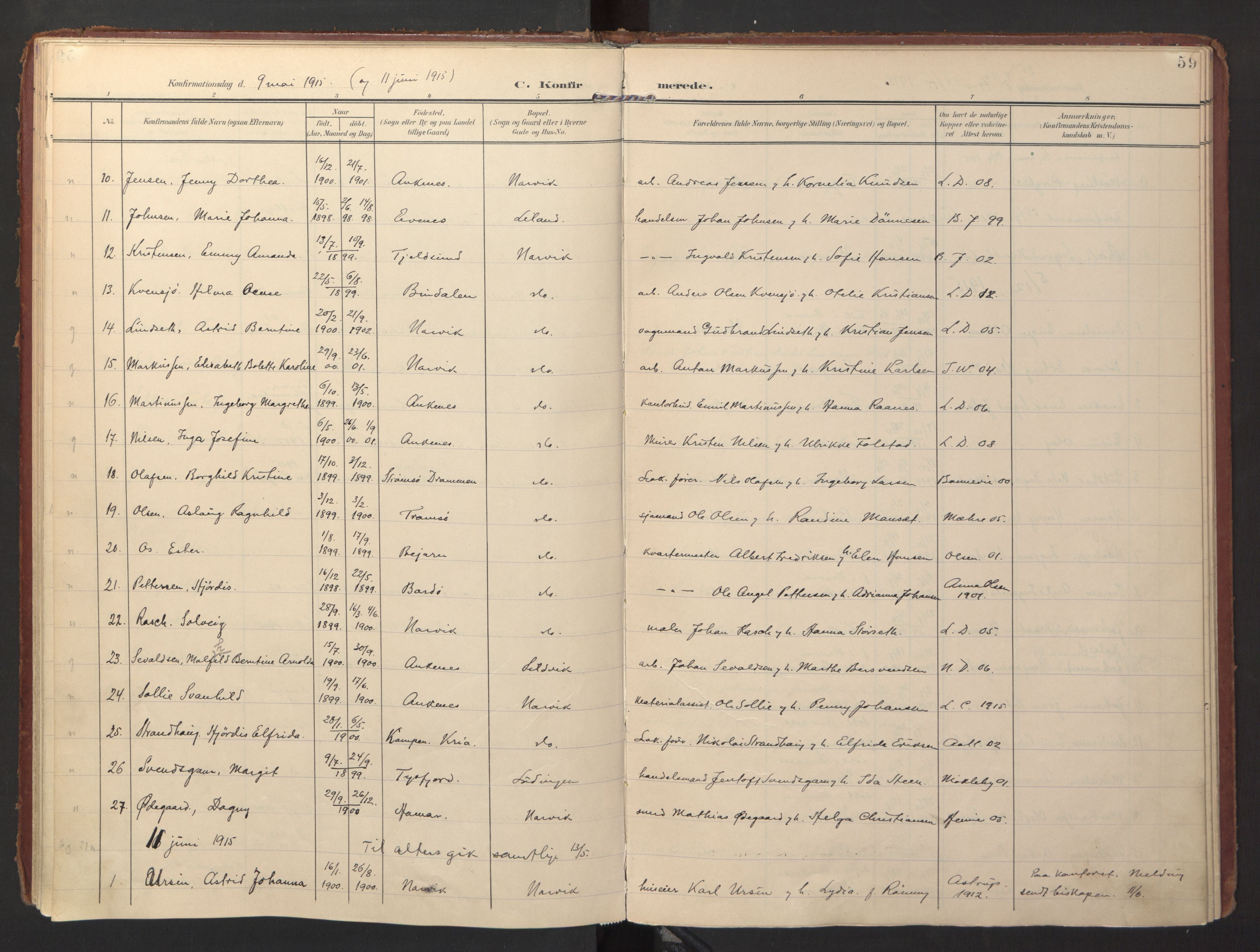 Ministerialprotokoller, klokkerbøker og fødselsregistre - Nordland, AV/SAT-A-1459/871/L0998: Parish register (official) no. 871A14, 1902-1921, p. 59