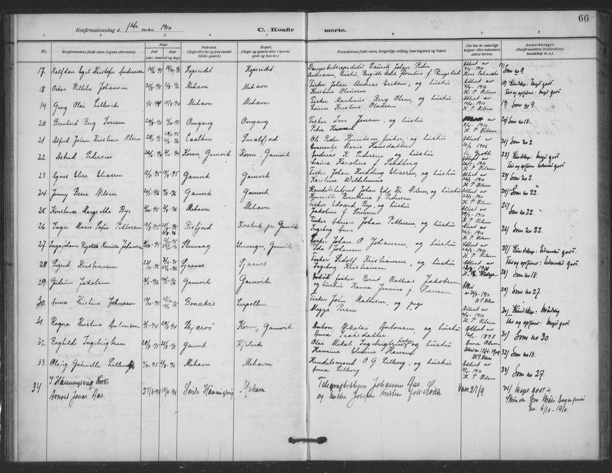 Tana sokneprestkontor, SATØ/S-1334/H/Ha/L0008kirke: Parish register (official) no. 8, 1908-1920, p. 66