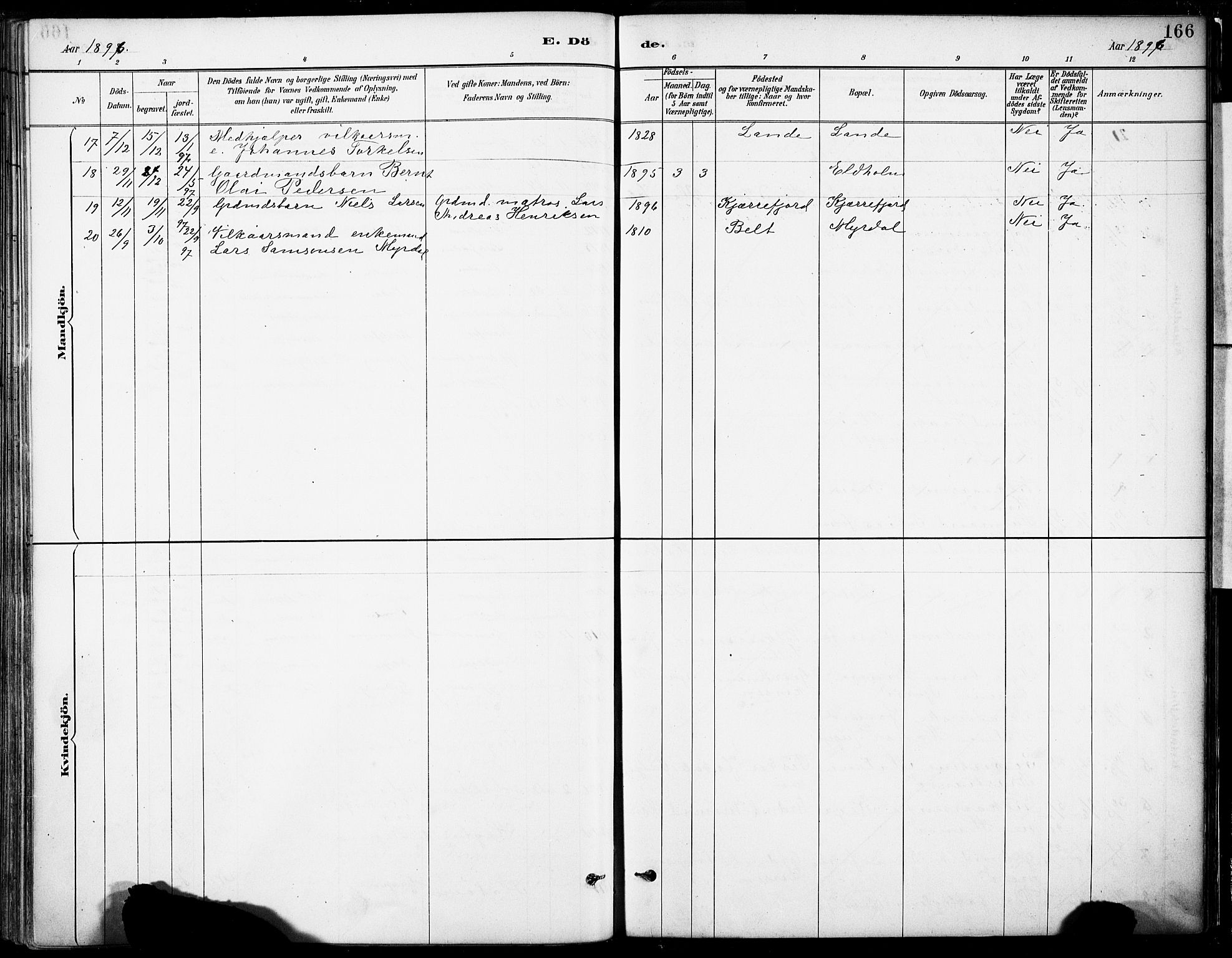 Tysnes sokneprestembete, AV/SAB-A-78601/H/Haa: Parish register (official) no. B 1, 1887-1906, p. 166